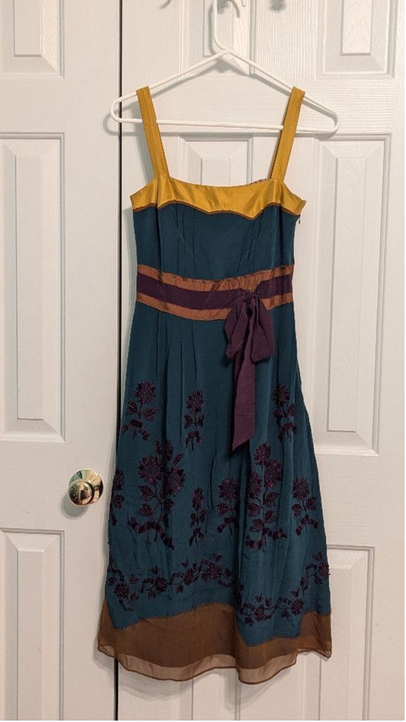 Designer Women's Tocca Dress, Size 0, Teal and Gold Size XS / US 0-2 / IT 36-38 - 1 Thumbnail