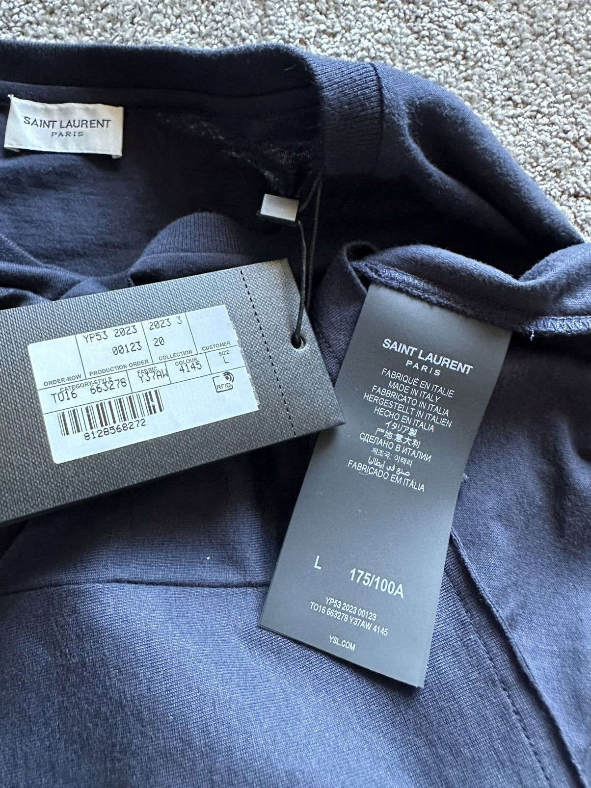 Saint Laurent Paris $620 FW23 Saint Laurent reverse logo dark navy t shirt L Size US L / EU 52-54 / 3 - 15 Thumbnail