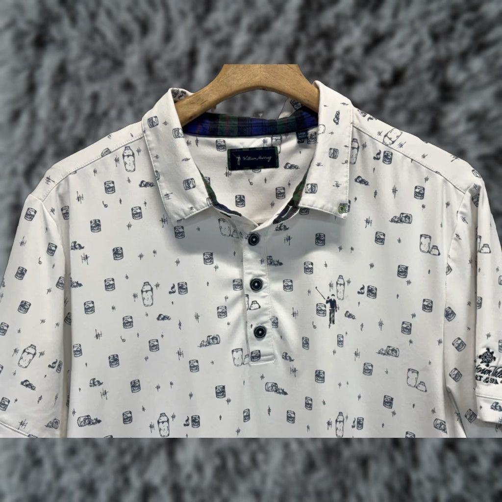 VINTAGE William Murray Performance Polo Shirt Mens L White AOP Brasstown Valley Polo Short Sleeve Collared Golf Sports Preppy Mens