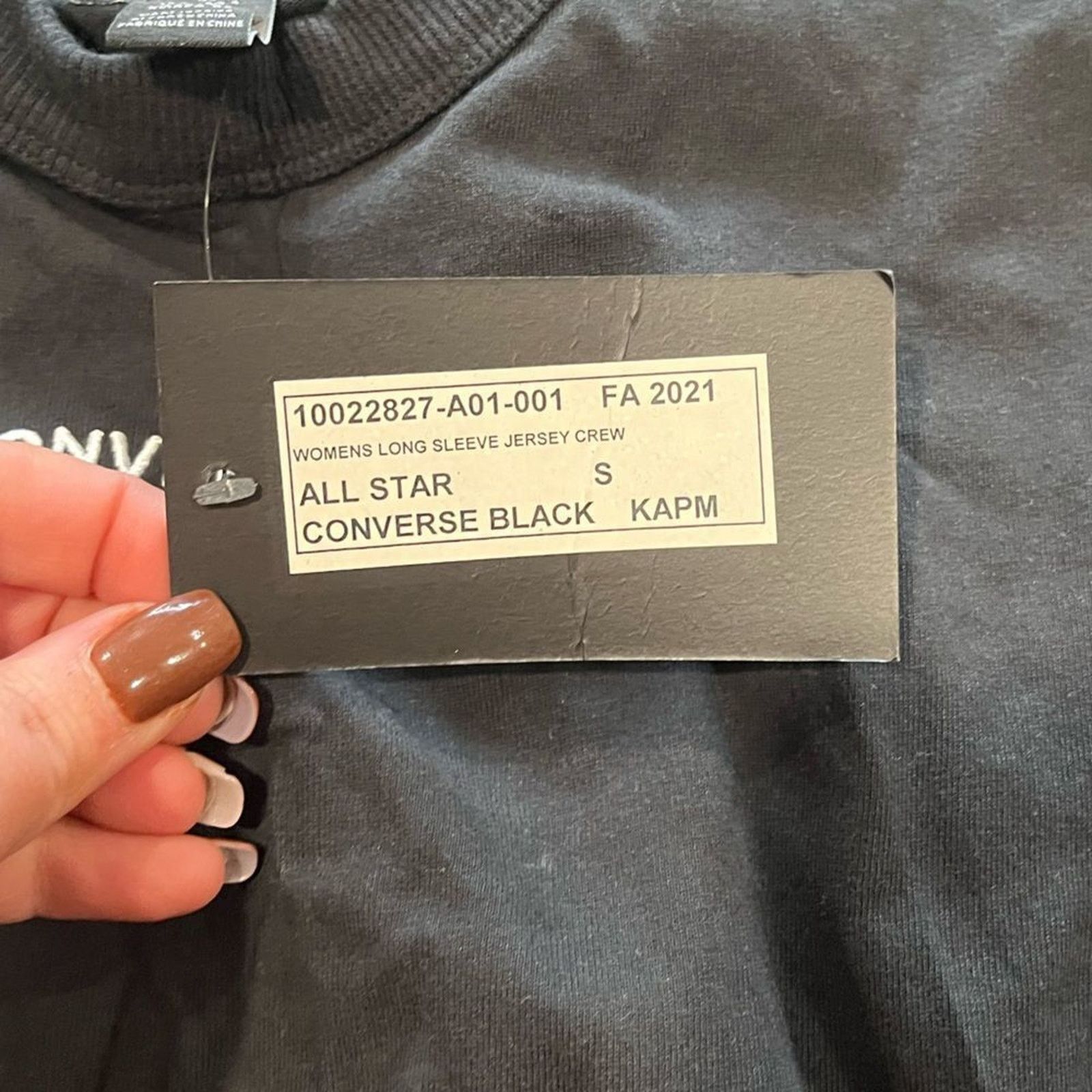Converse NWT Converse Black Long Sleeve Jersey Crew T-Shirt - Size S Size S / US 4 / IT 40 - 4 Thumbnail