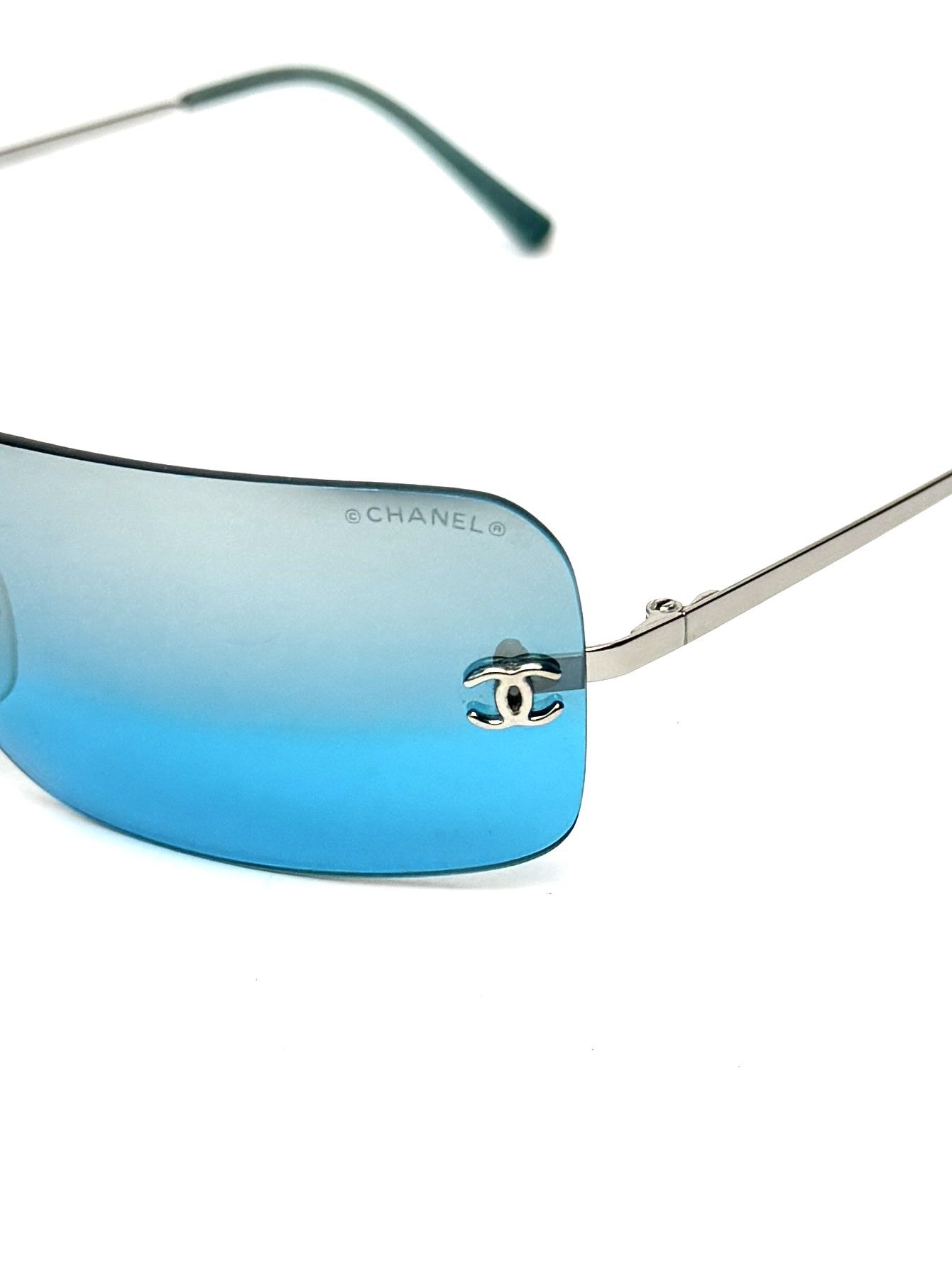 Chanel Iconic Chanel CC Rectangular Rimless Blue Sunglasses Size ONE SIZE - 3 Thumbnail