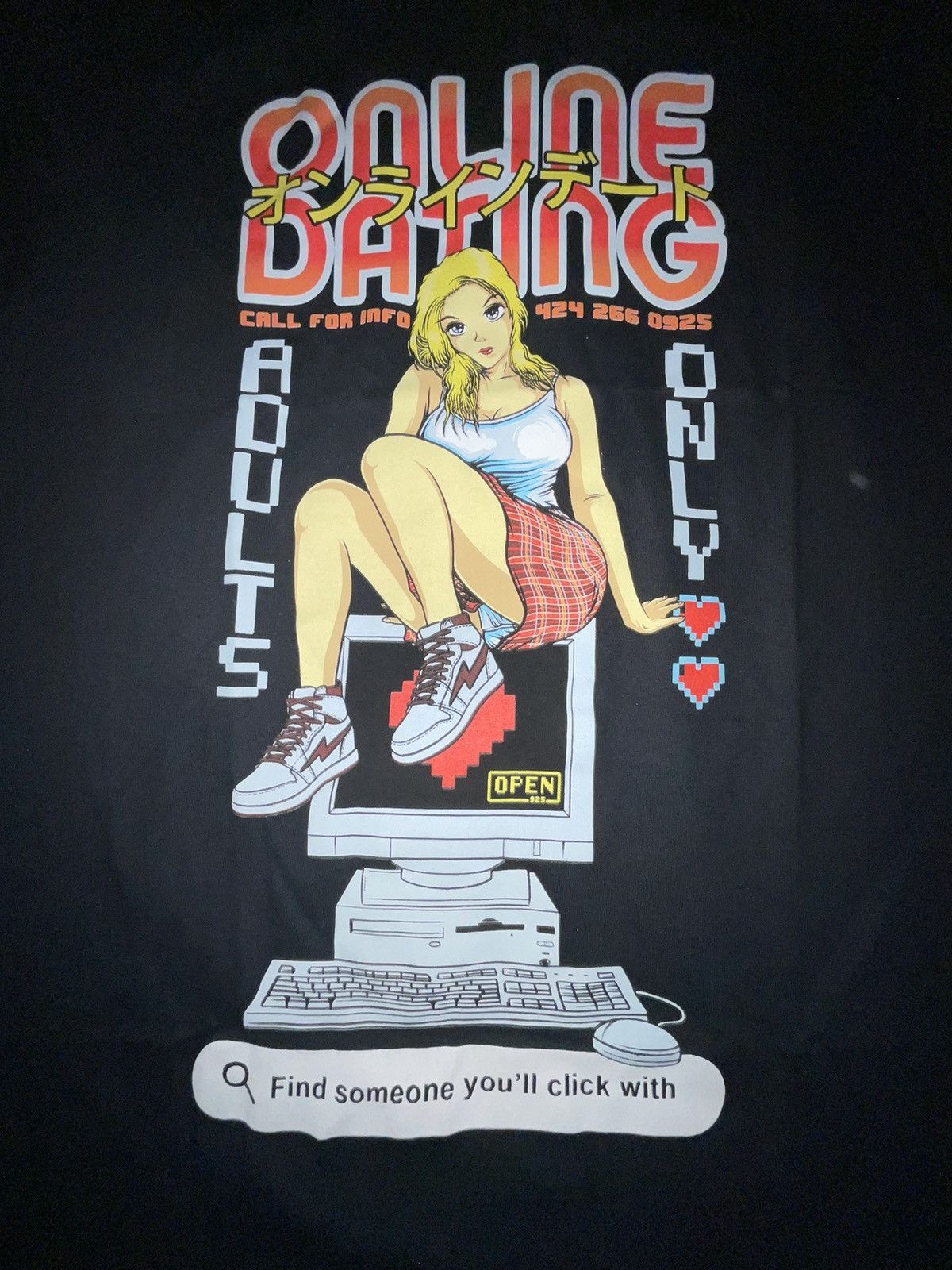 Designer × Other Black streetwear graphic tee with online dating design Size US M / EU 48-50 / 2 - 3 Thumbnail
