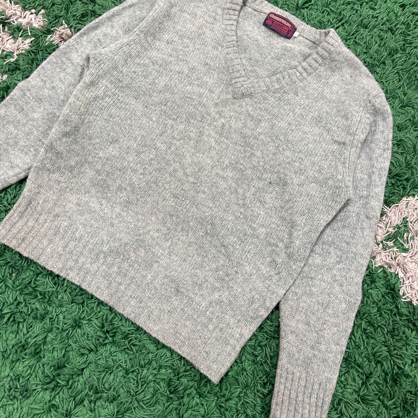 Vintage Vintage Greenfields Shetland 100% Wool V Neck Knit Sweater Size L / US 10 / IT 46 - 2 Thumbnail