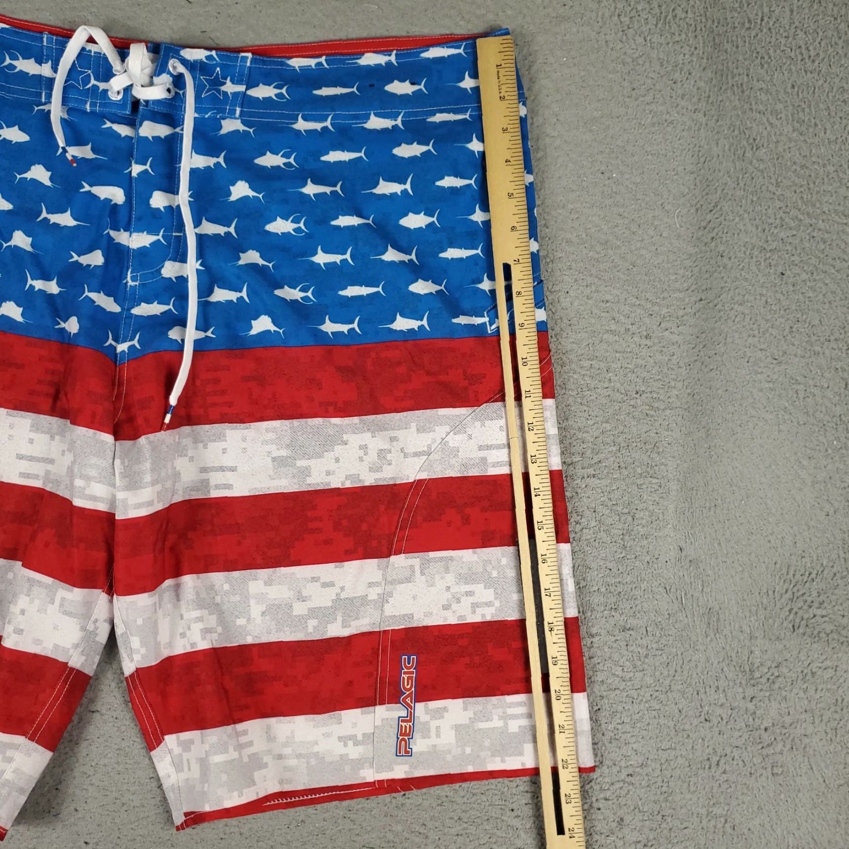 Vintage PELAGIC Mens 40 Blue Red USA Flag Striped Board Shorts Swim Trunks Surf Shorts Size US 40 / EU 56 - 5 Thumbnail