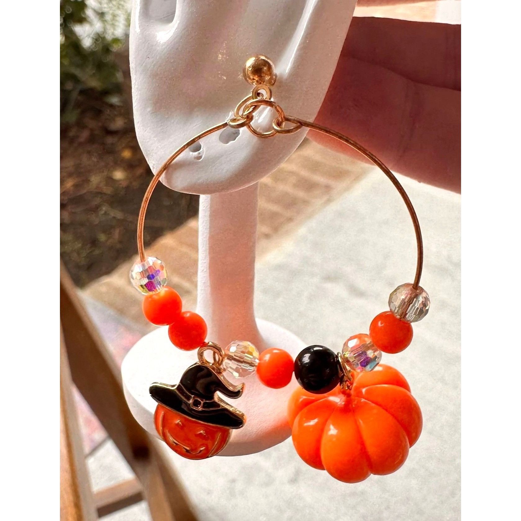 Handmade Halloween Earrings Hoop Handmade New Dangle Posts Jack O Lan Size ONE SIZE - 4 Thumbnail