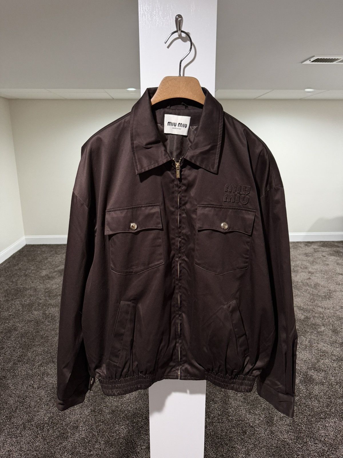 Miu Miu Miu Miu Embroidered Logo Cargo Pocket Brown Light Zip Jacket Size US XL / EU 56 / 4 - 1 Thumbnail