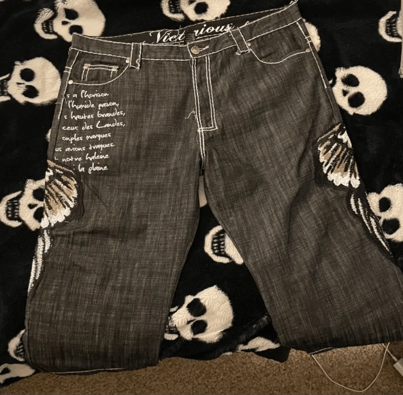 Japanese Brand Embroidery Baggy Jeans Size US 34 / EU 50 - 3 Thumbnail