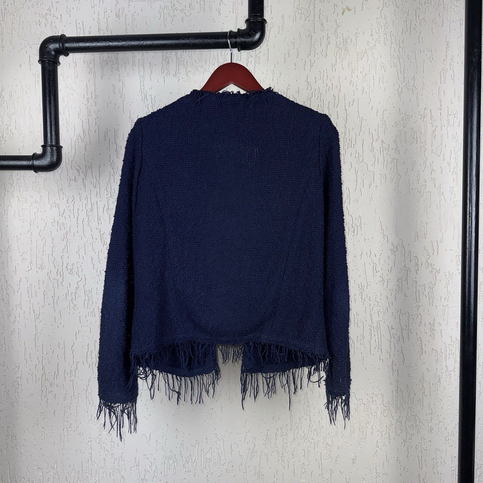 Designer × Iro IRO Paris Shavani Blue Knit Fringe Trim Open Front Blazer Size S / US 4 / IT 40 - 5 Thumbnail