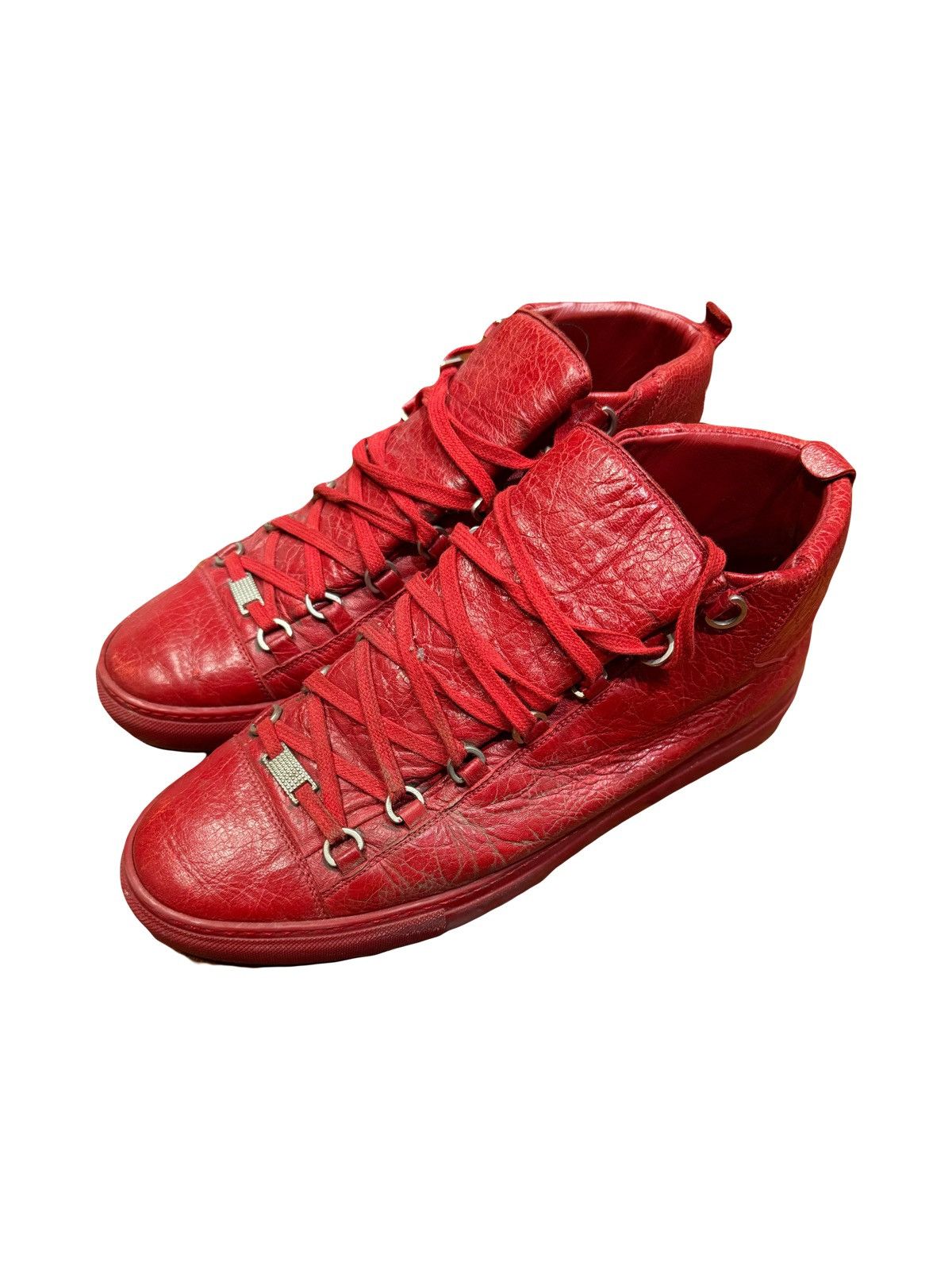 Balenciaga Arena Red High Top Leather Sneakers Size 45