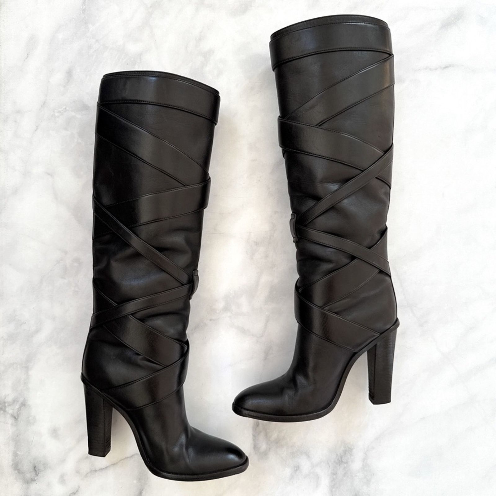 Saint Laurent Paris Saint Laurent Leather Wrap Around Tall Block Heeled Boots 37 Size US 7 / IT 37 - 3 Thumbnail