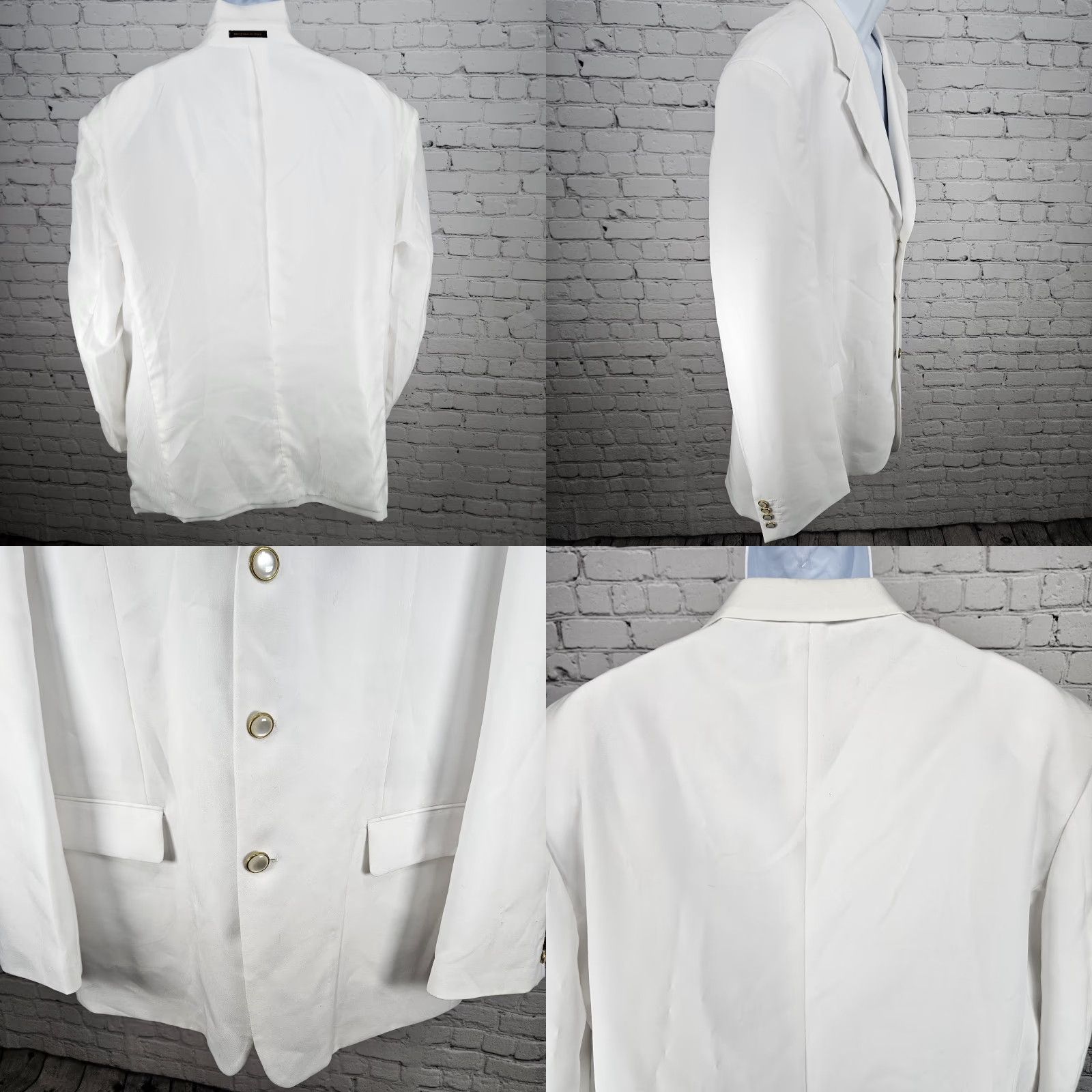 Vintage Lucci Collezione Ivory White 3 Gold Button Ventless Notch Blazer Sport Coat 50L Size 50R - 9 Thumbnail