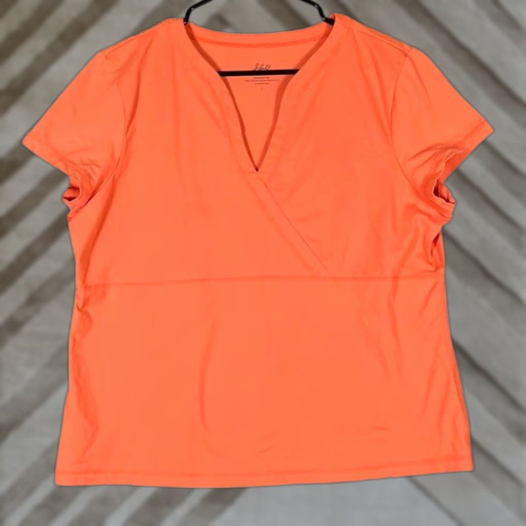 J. Jill J Jill Womens Shirt Orange V Neck Crossover Tee Short Sleeve Stretch Large Shirt Womens Short Sleeve V-Neck Orange Large Classic Casual Tee Size L / US 10 / IT 46 - 1 Thumbnail