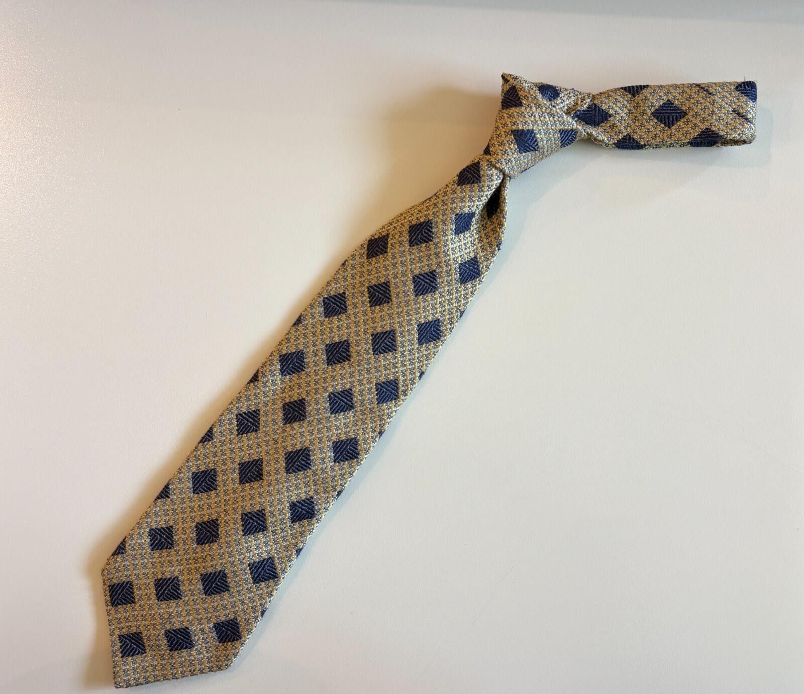 Ermenegildo Zegna Ermenegildo Zegna Wool Silk Tie Navy Blue Tan Gold Italy Size ONE SIZE - 5 Thumbnail