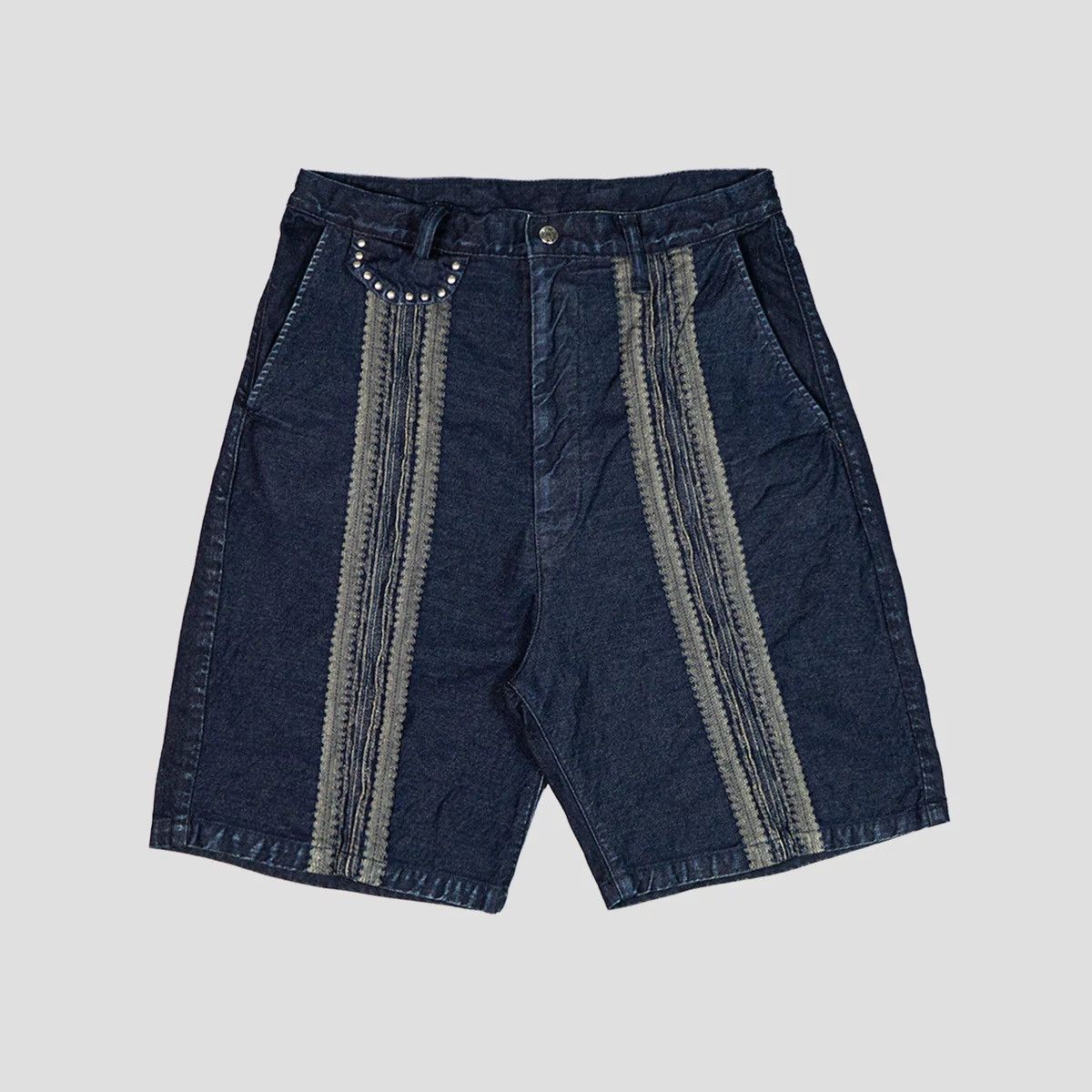 image of Kapital 12Oz Yagasuri Jacquard Denim Shorts Size 3 in Indigo, Men's