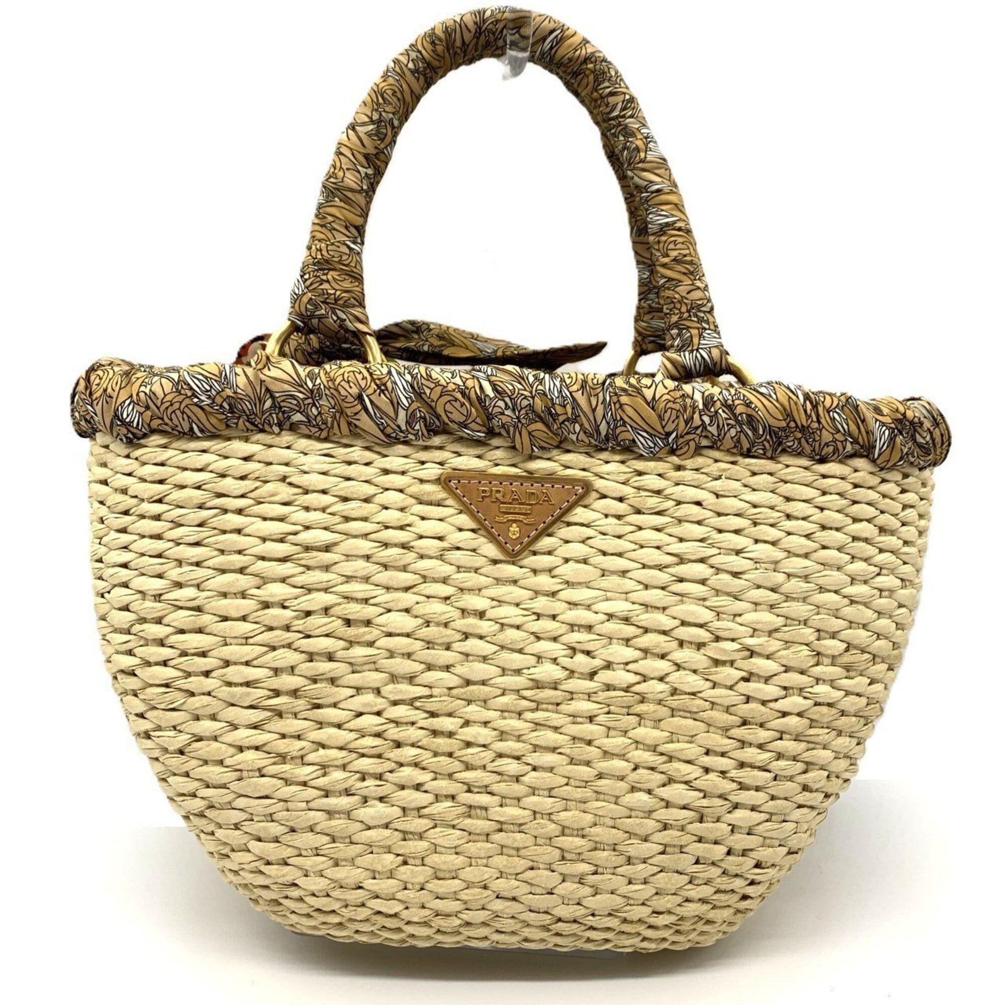 Prada Prada Raffia Frill Basket Bag, Natural Silk Print PRADA Size ONE SIZE - 1 Thumbnail