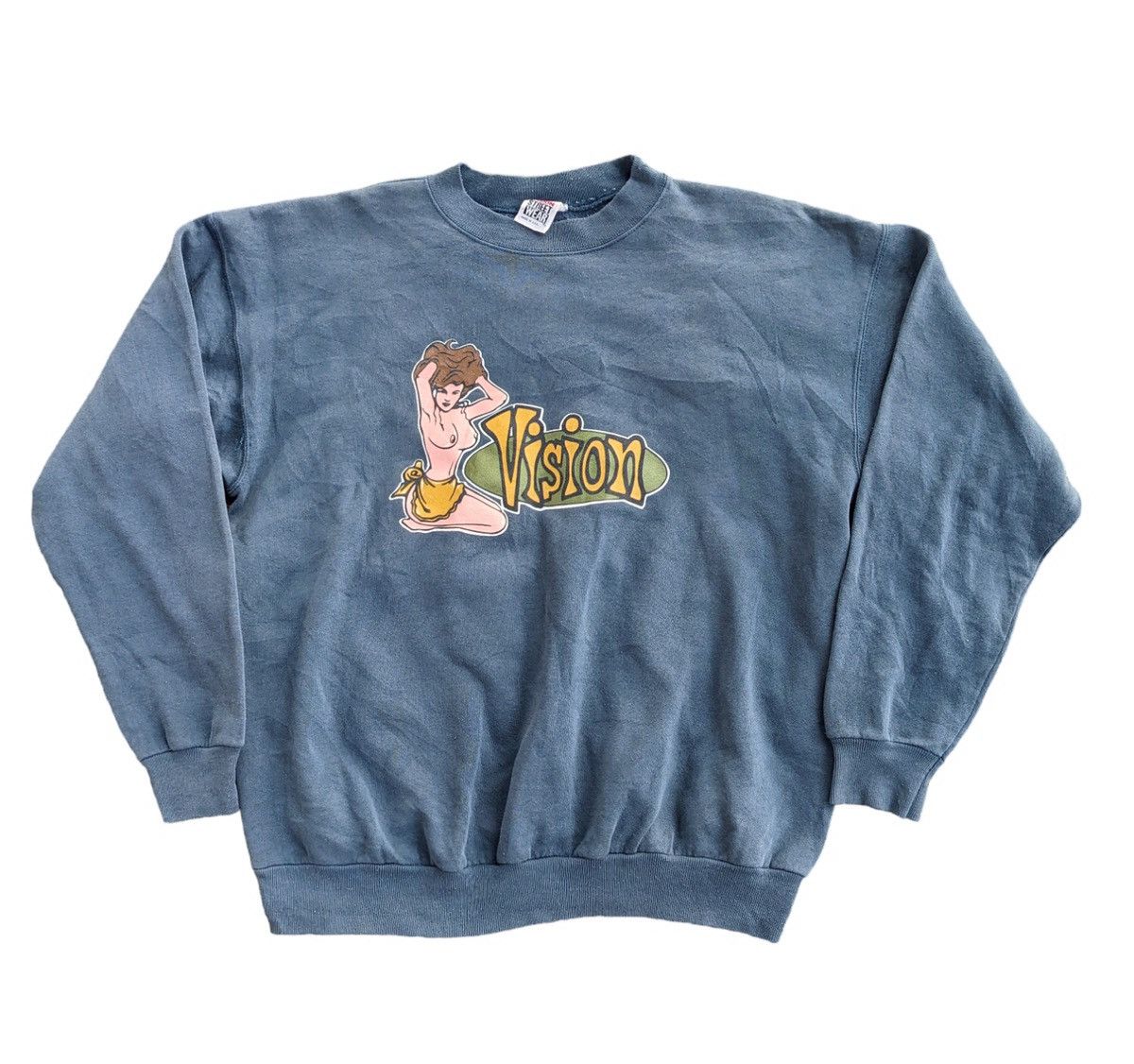 image of VTG Vision Streetwear Nude Girl Sweatshirt in Blue, Men's (Size Medium)