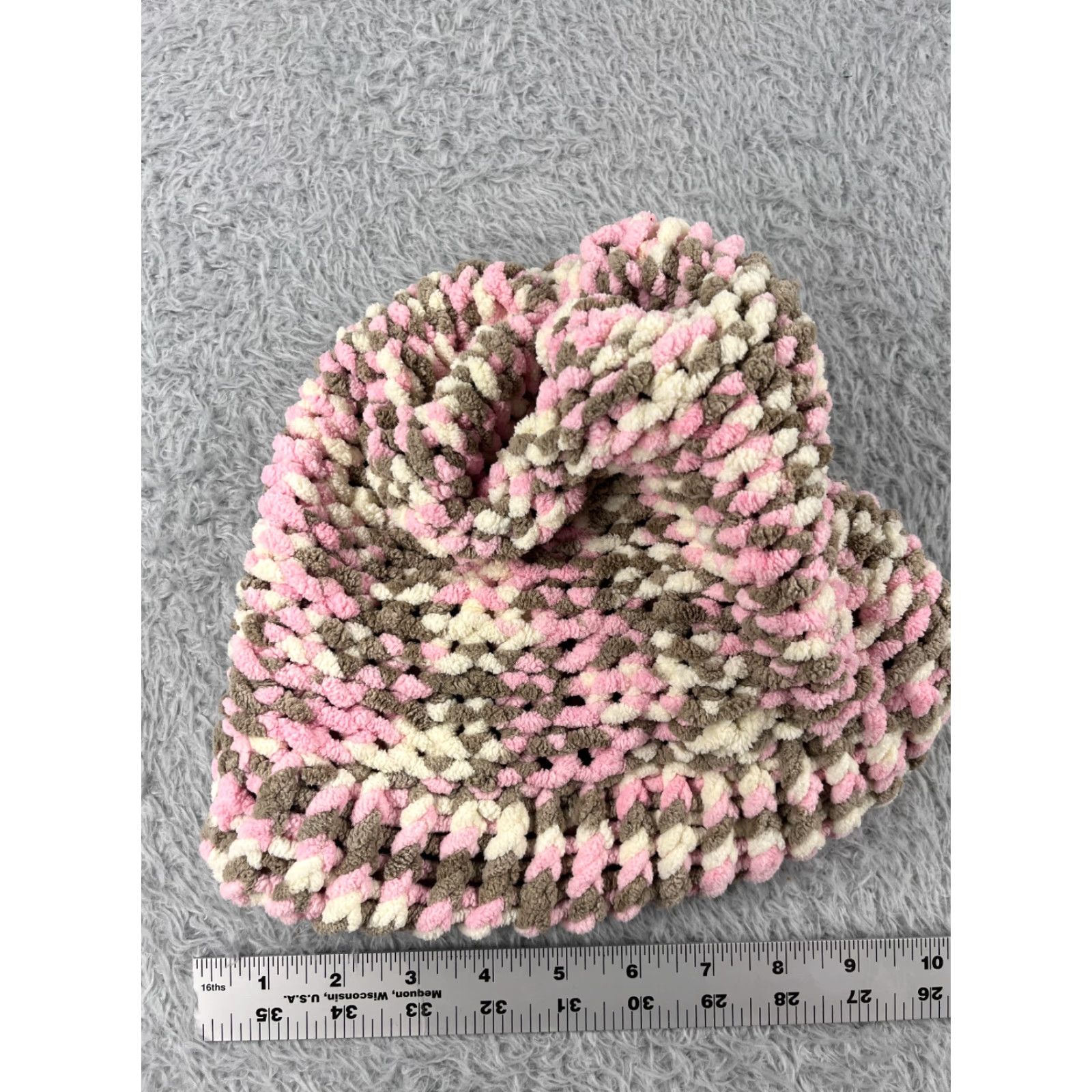 Vintage Handmade Big Beanie Toque Adult One Size Pink Brown Crochet Knit Acrylic Blend Size ONE SIZE - 5 Thumbnail