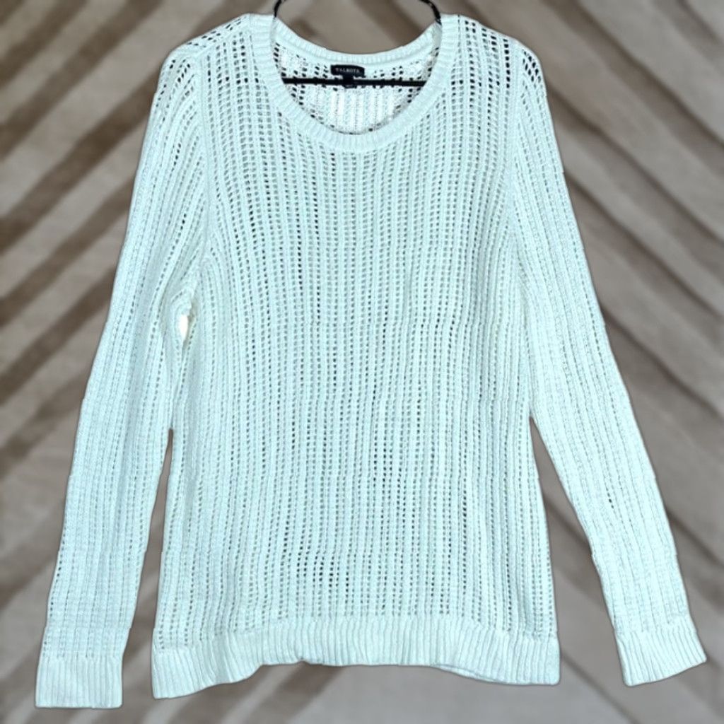 Talbots Talbots Sweater Womens Large White Open-Knit 100% Cotton Long Sleeve Size L / US 10 / IT 46 - 1 Thumbnail