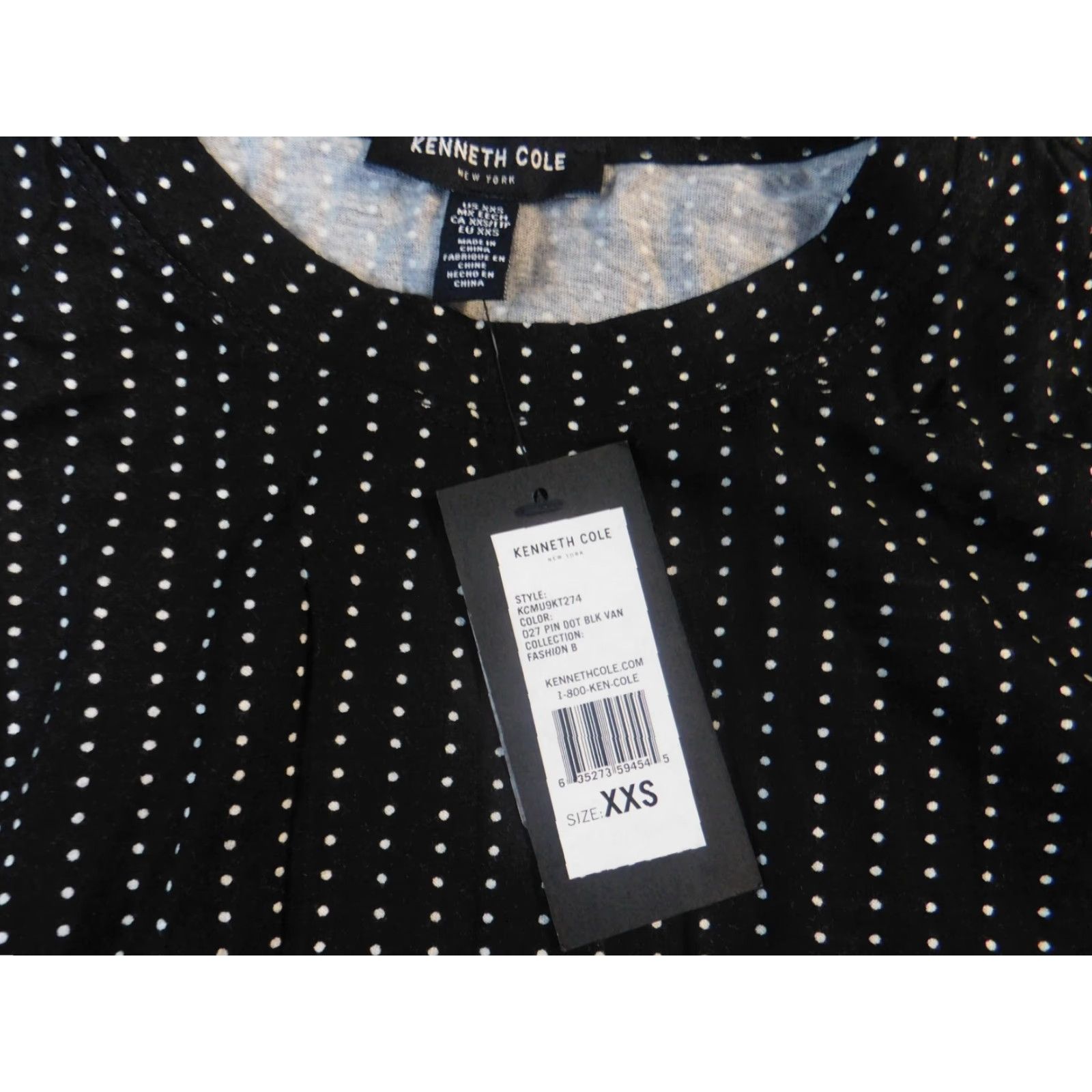 Kenneth Cole Kenneth Cole Blouse Womens 2XS Black Polka Dot Short Sleeve Crew Neck Pullover Casual Polyester Rayon Button Regular Size XXS / US 00 / IT 34 - 4 Thumbnail