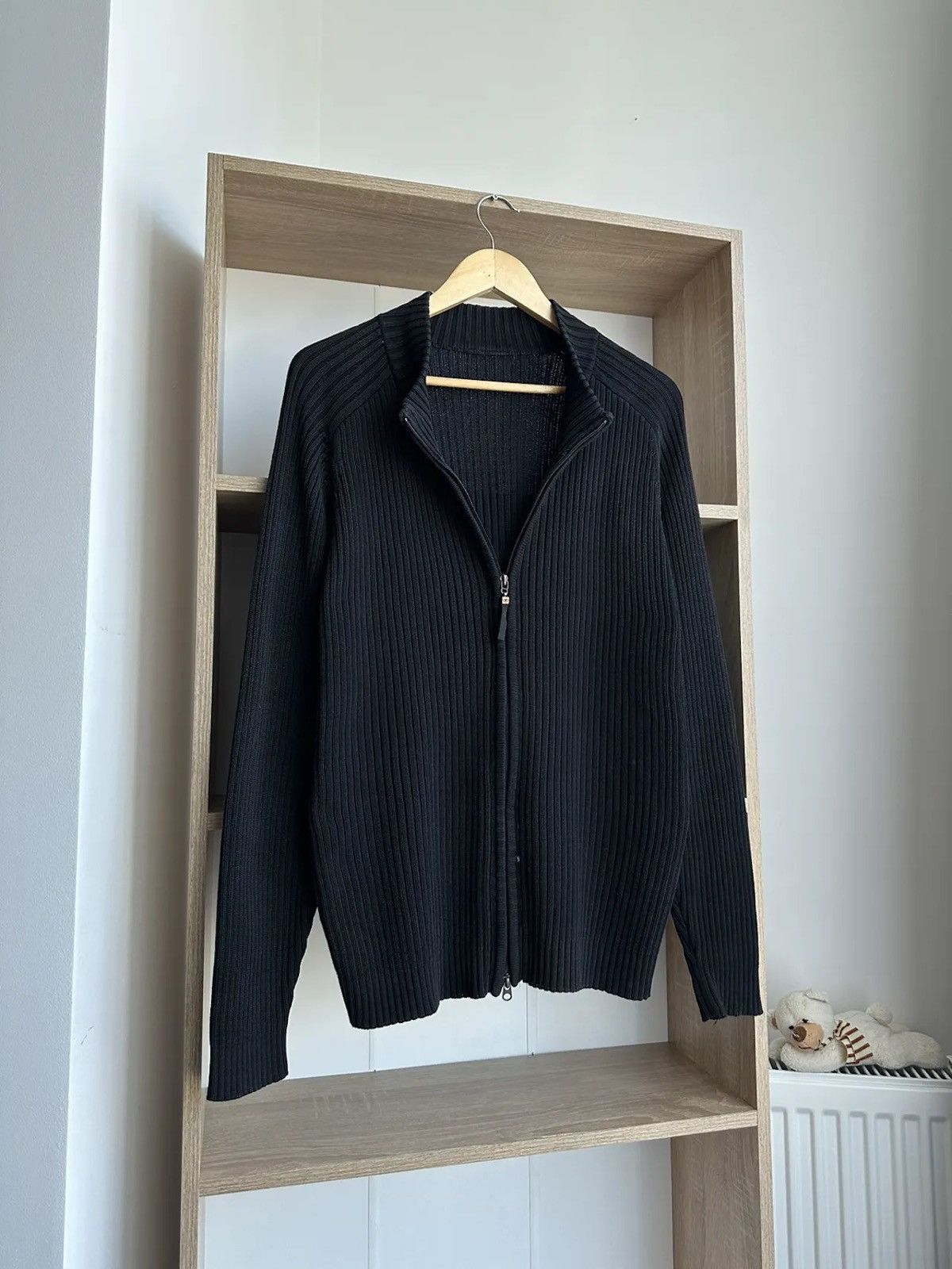 Vintage Ribbed Knit Diesel Style Black Full Zip Sweater