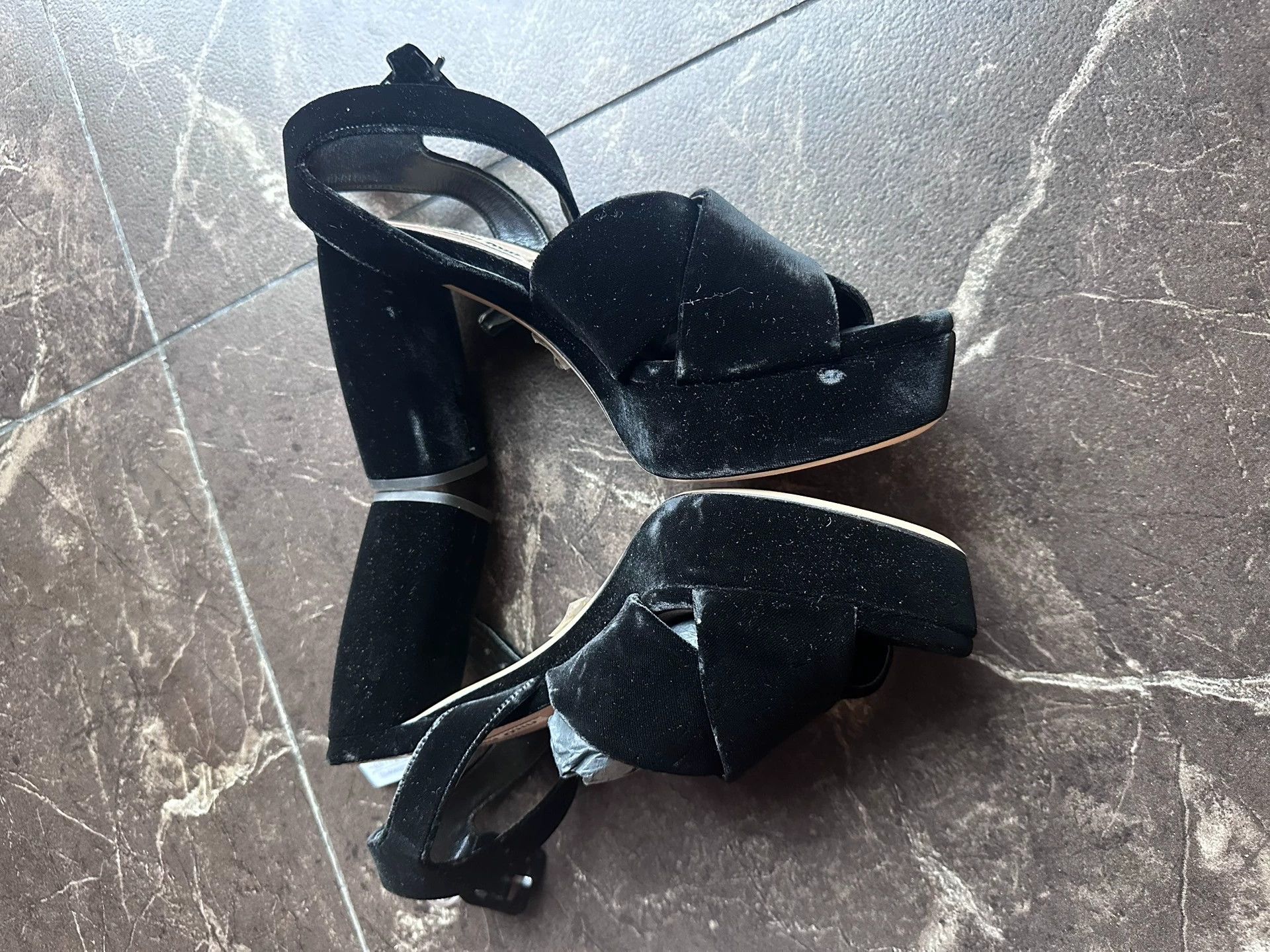 Miu Miu MIU MIU Jodie Open Toe Platform Heels Black Velvet 37.5 Size US 7 / IT 37 - 3 Thumbnail