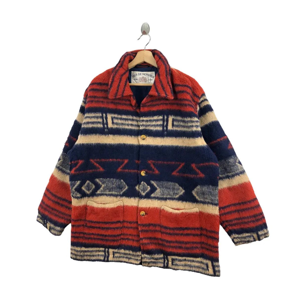 Vintage Vtg JOUR DE MONSIEUR Paris Navajo Aztec Sherpa Fleece Jacket Size US L / EU 52-54 / 3 - 4 Thumbnail