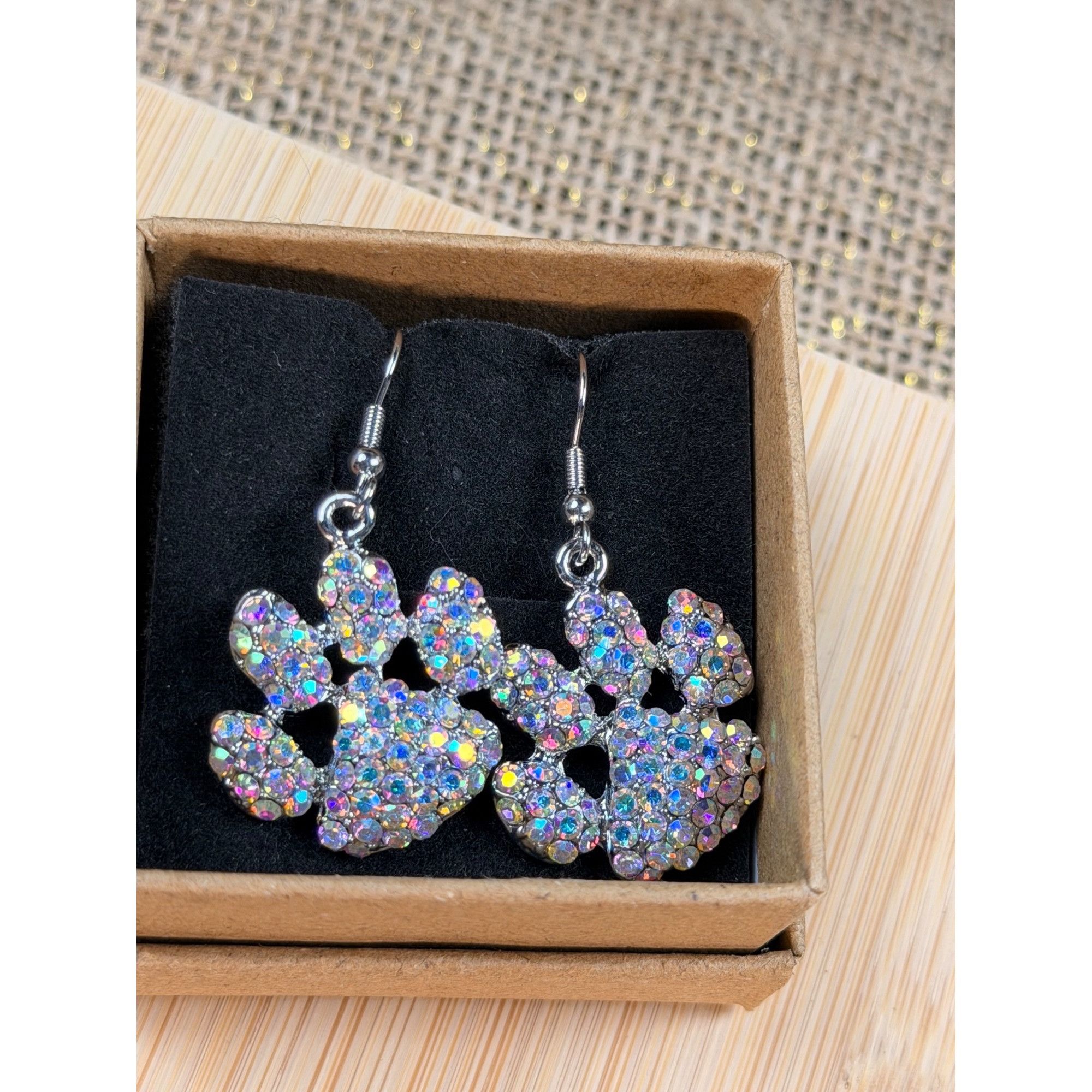 Other Sparkling Paw Print Dangle Earrings With Rhinestones Silver- Size ONE SIZE - 4 Thumbnail