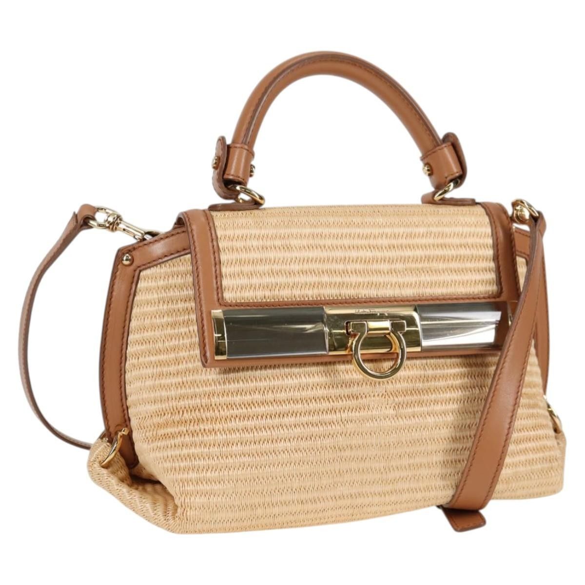 Salvatore Ferragamo Sofia Satchel Raffia with Leather