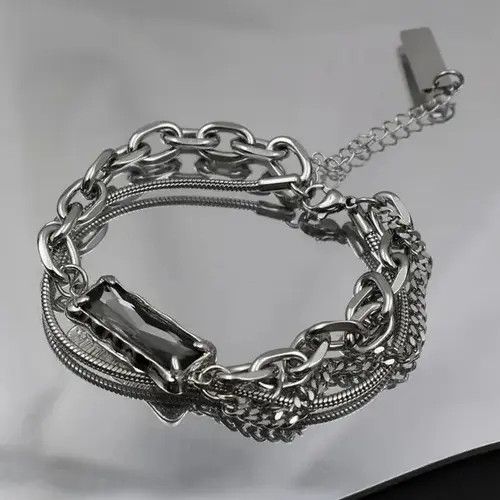 Designer × Jewelry Titanium Steel Layered Black Crystal Charm Bracelet for Men Size ONE SIZE - 3 Thumbnail