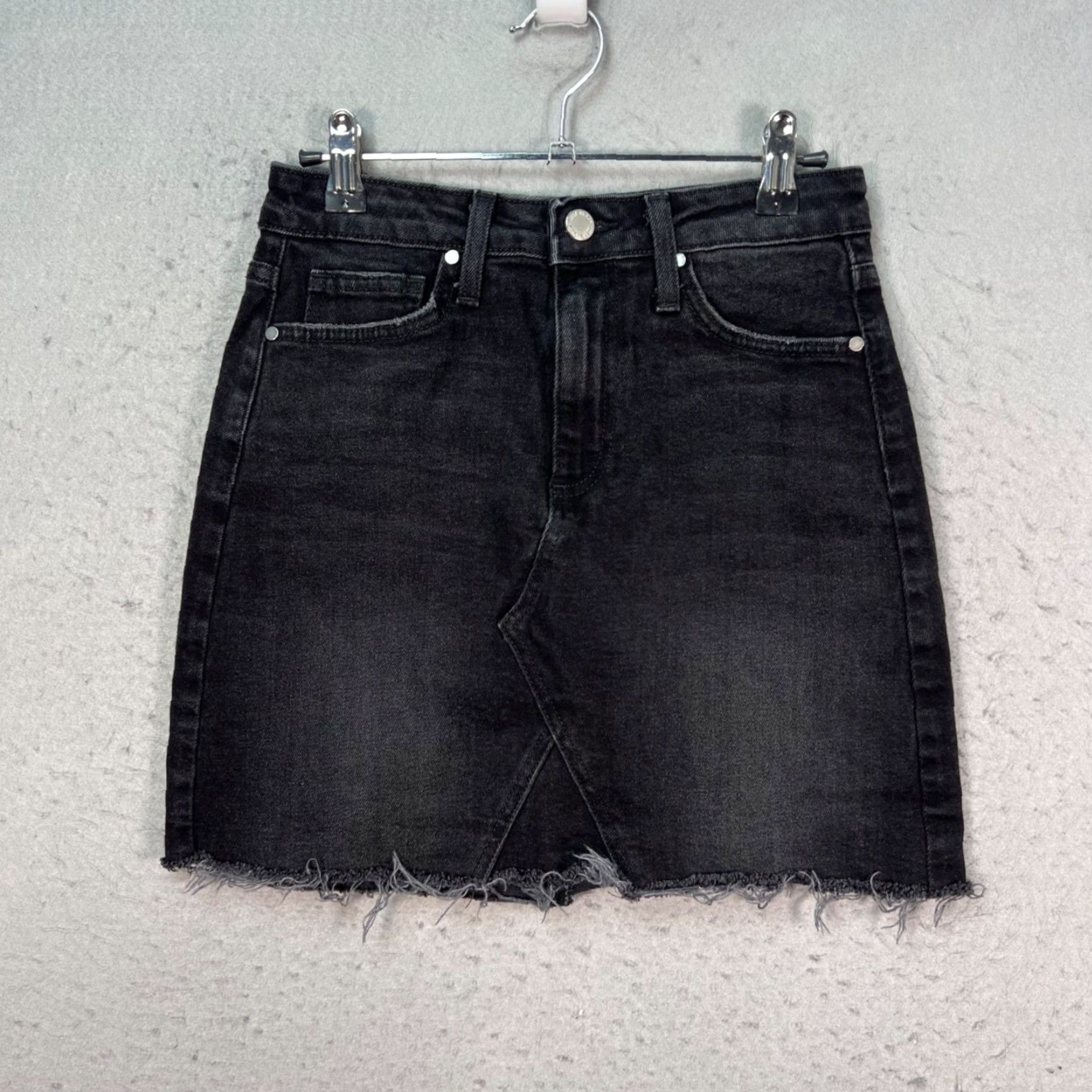 Denime Just Black Womens XS High-Waist Black Denim Mini Skirt Frayed Hem Size 26" / US 2 / IT 38 - 2 Thumbnail
