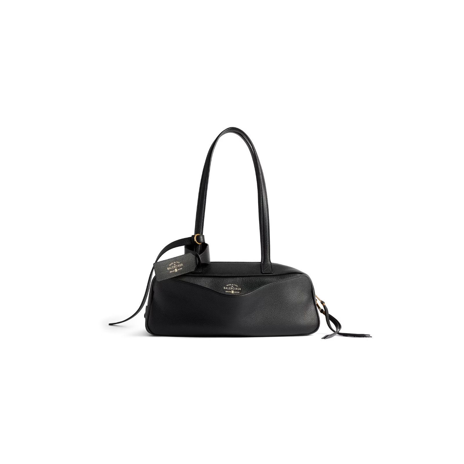 BALENCIAGA Carrie Small $2690 Black Leather Bowling Bag New