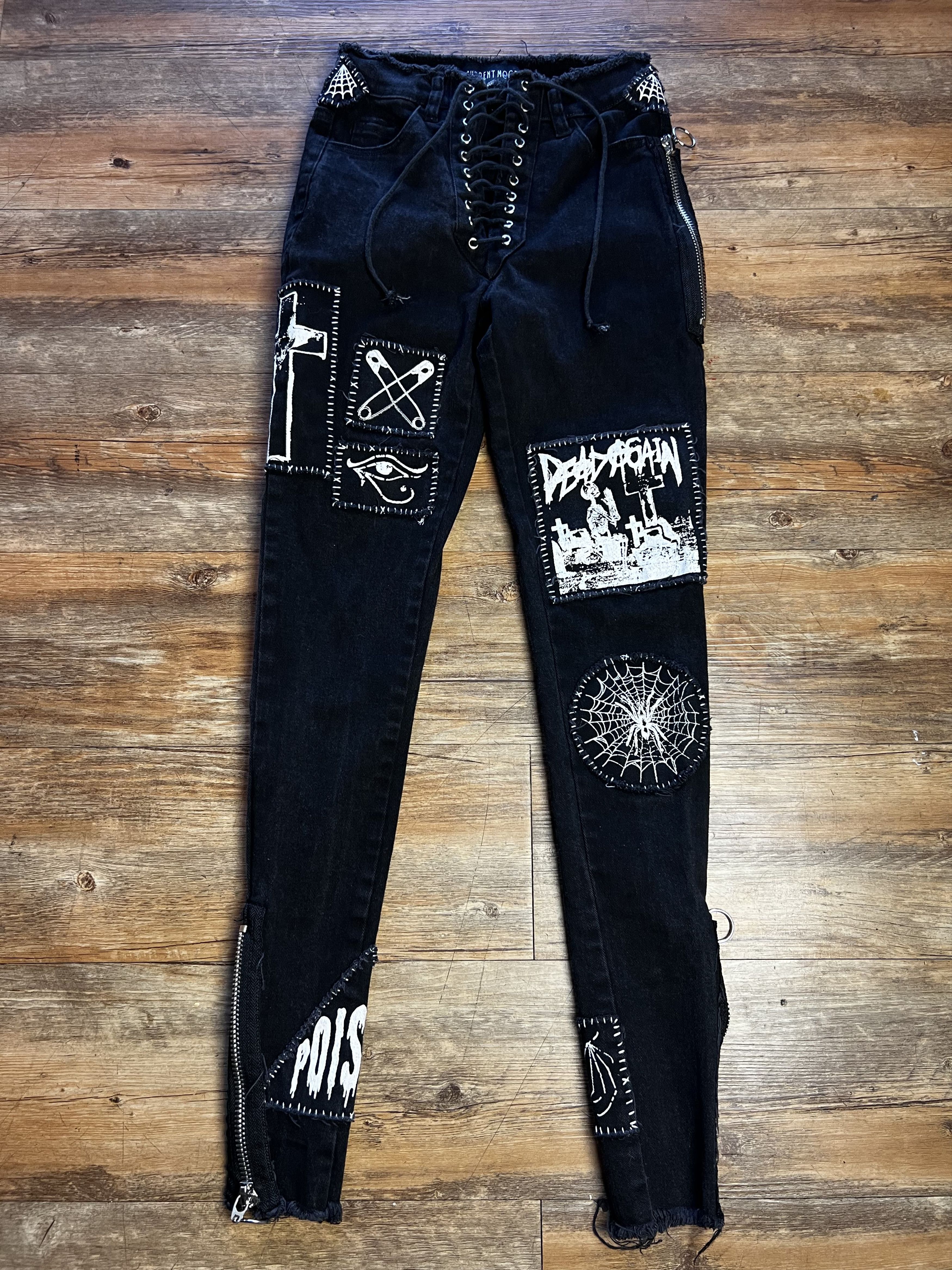 Current Mood Dolls Kill Current Mood Patchwork Lace Up Front Skinny Jeans Size 22" - 2 Thumbnail