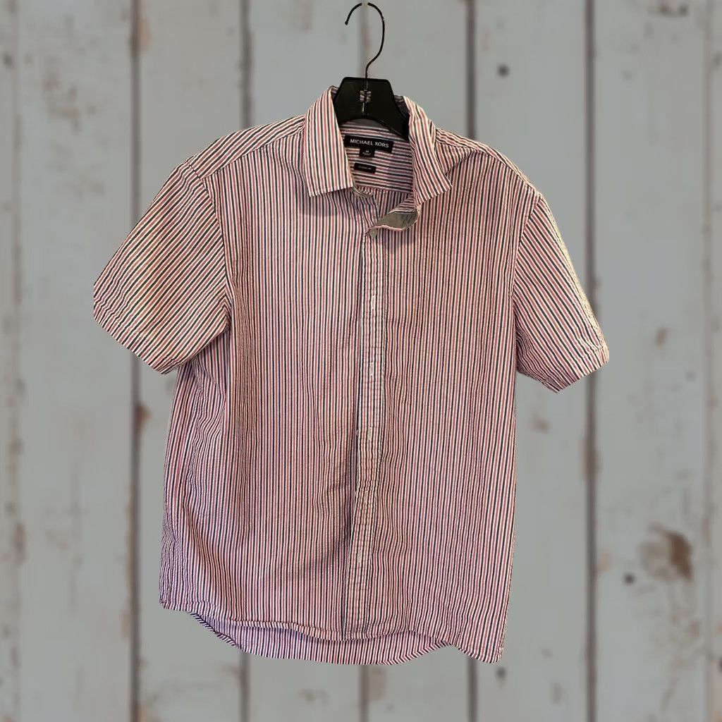 Michael Kors Michael Kors Button-Up Shirt Multicolor Seersucker Striped Short Sleeve M Regular Mens Medium Colors Size US M / EU 48-50 / 2 - 1 Thumbnail