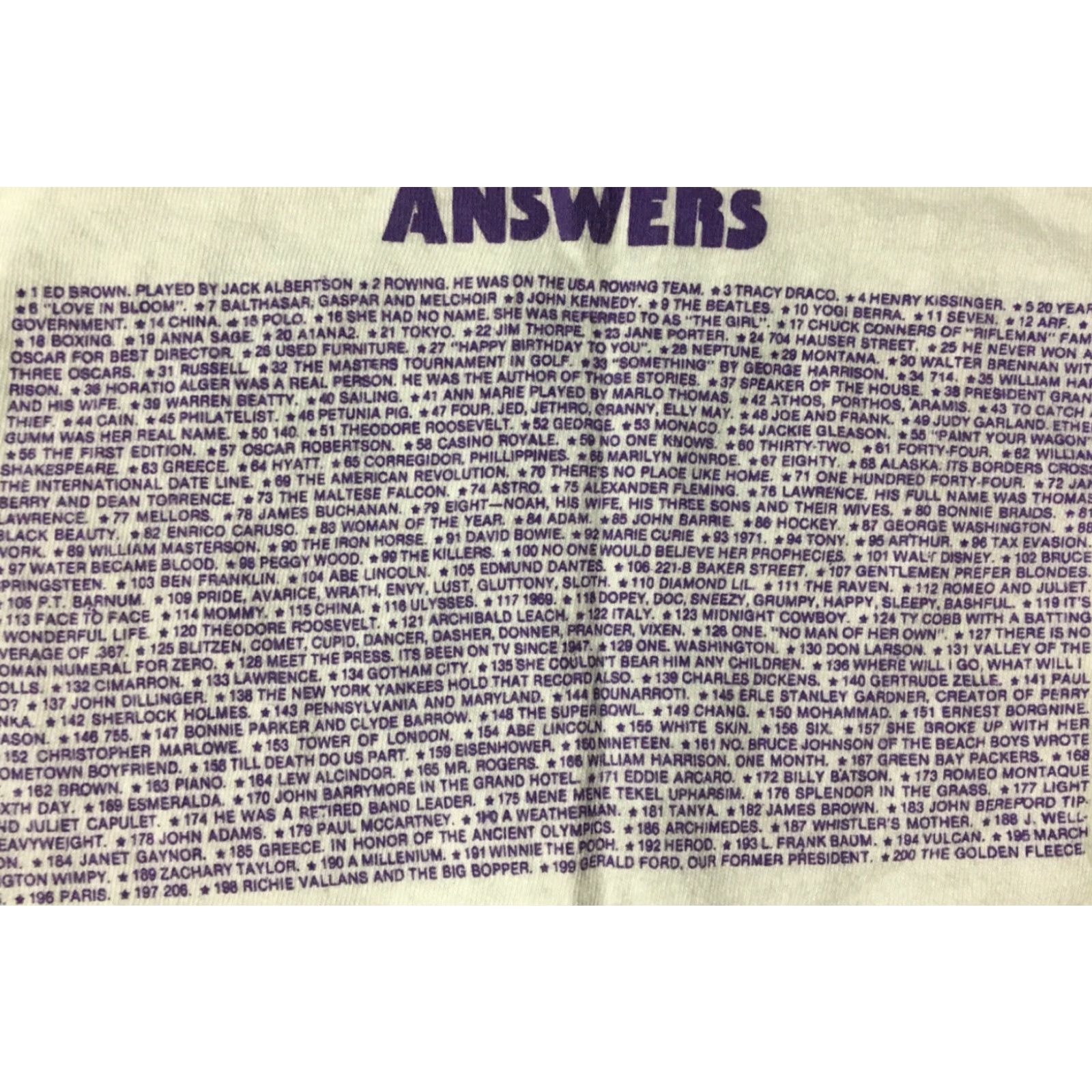 Anvil Vtg 80s Trivia Shirt S Single Stitch USA Pop Culture Funny TV Movie Jeopardy 70s Size US S / EU 44-46 / 1 - 5 Thumbnail