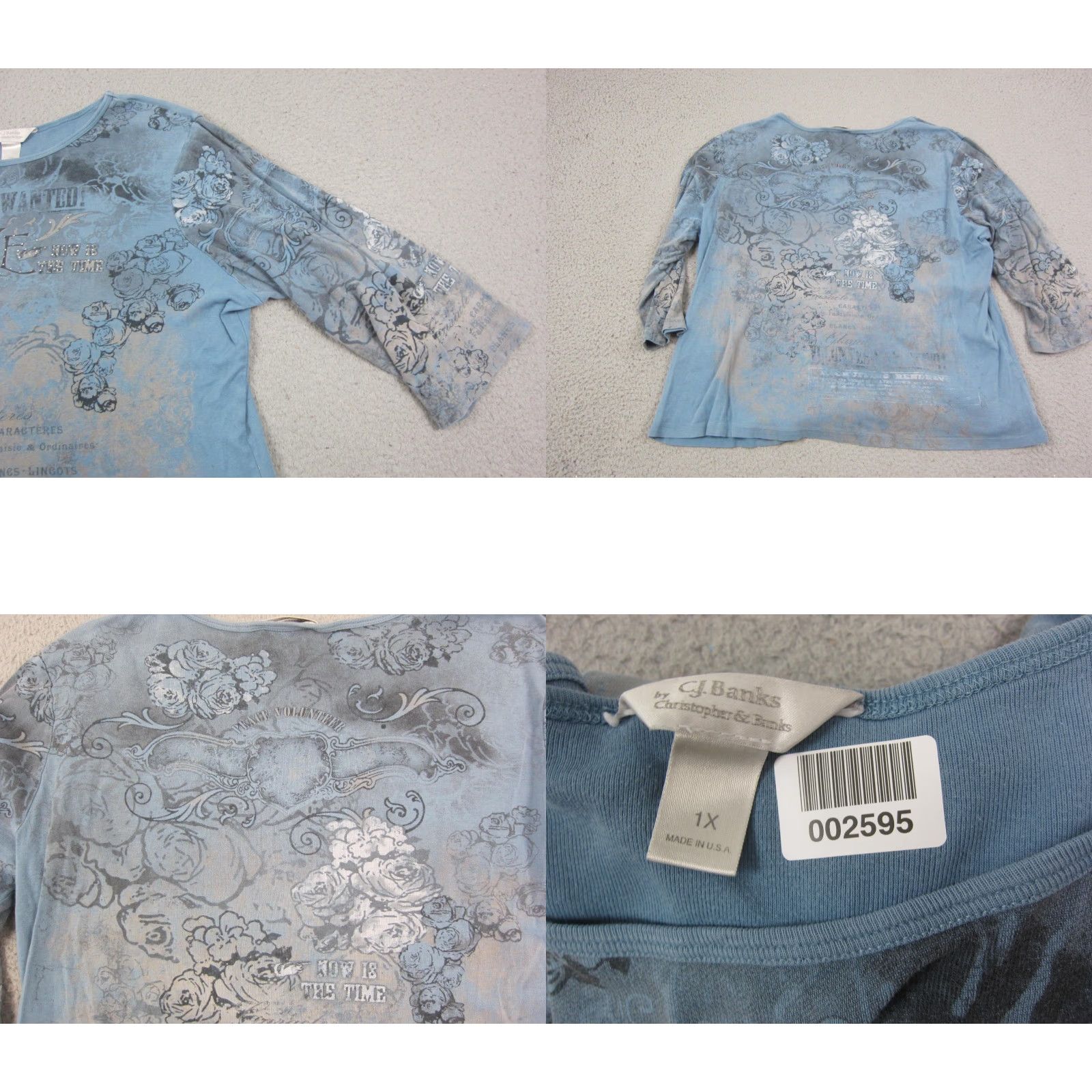 Vintage VINTAGE Christopher & Banks Shirt Womens 1X Plus Blue AOP Made in USA Y2K Shirt Womens Plus 1X Blue Cotton Embroidered Casual Outdoor 90s Womens Size XL / US 12-14 / IT 48-50 - 8 Thumbnail