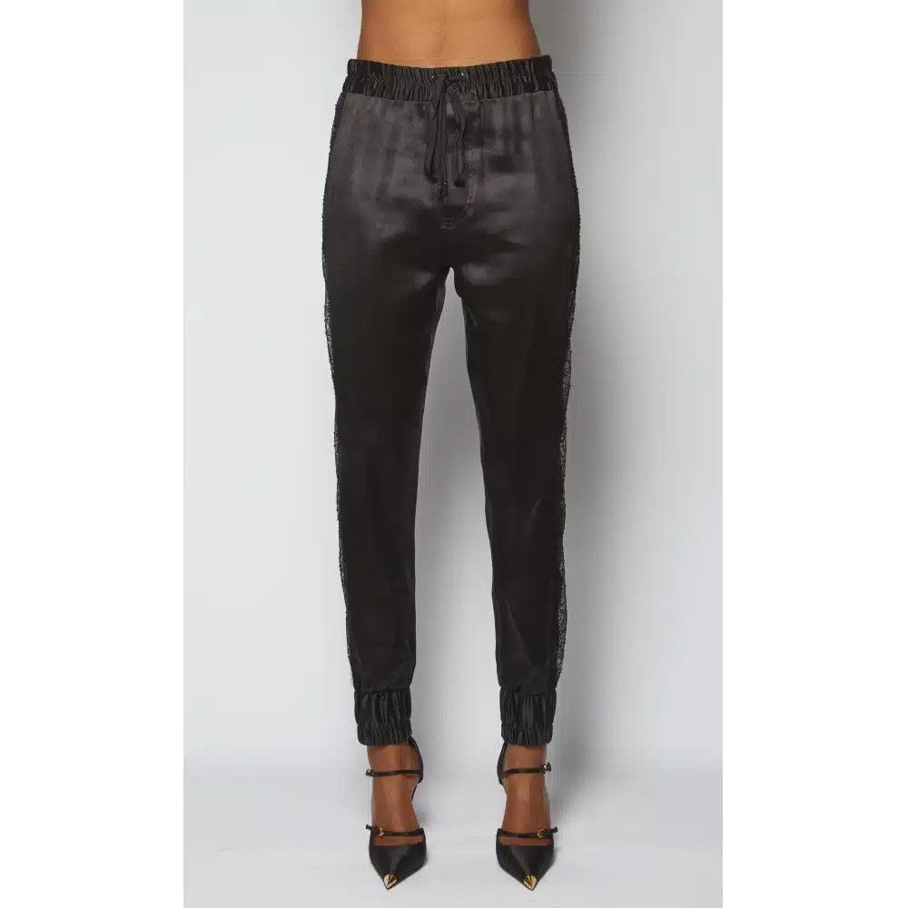 o1loc1c0525 PAW230 Silk & Lace Jogger Pant in Black