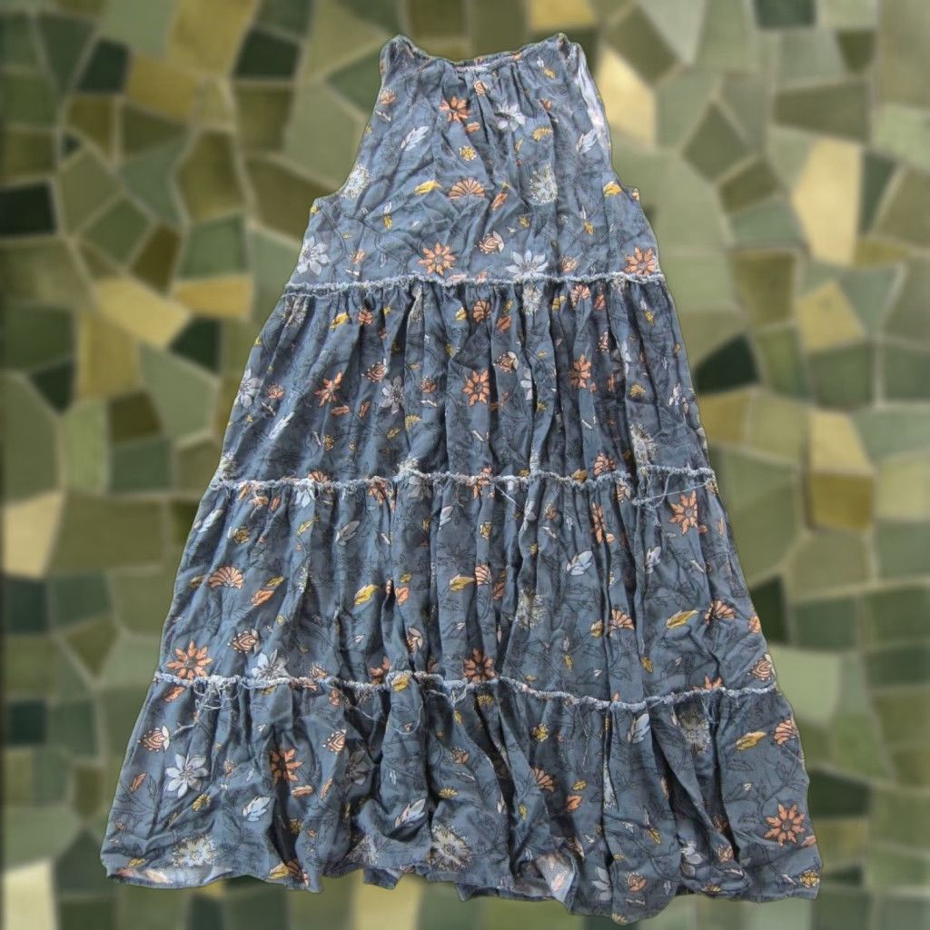 Vintage World Market Dress Tank Sun Midi Maxi 100% Rayon Floral S/M Blue Yellow Pink Womens Size S / US 4 / IT 40 - 1 Thumbnail
