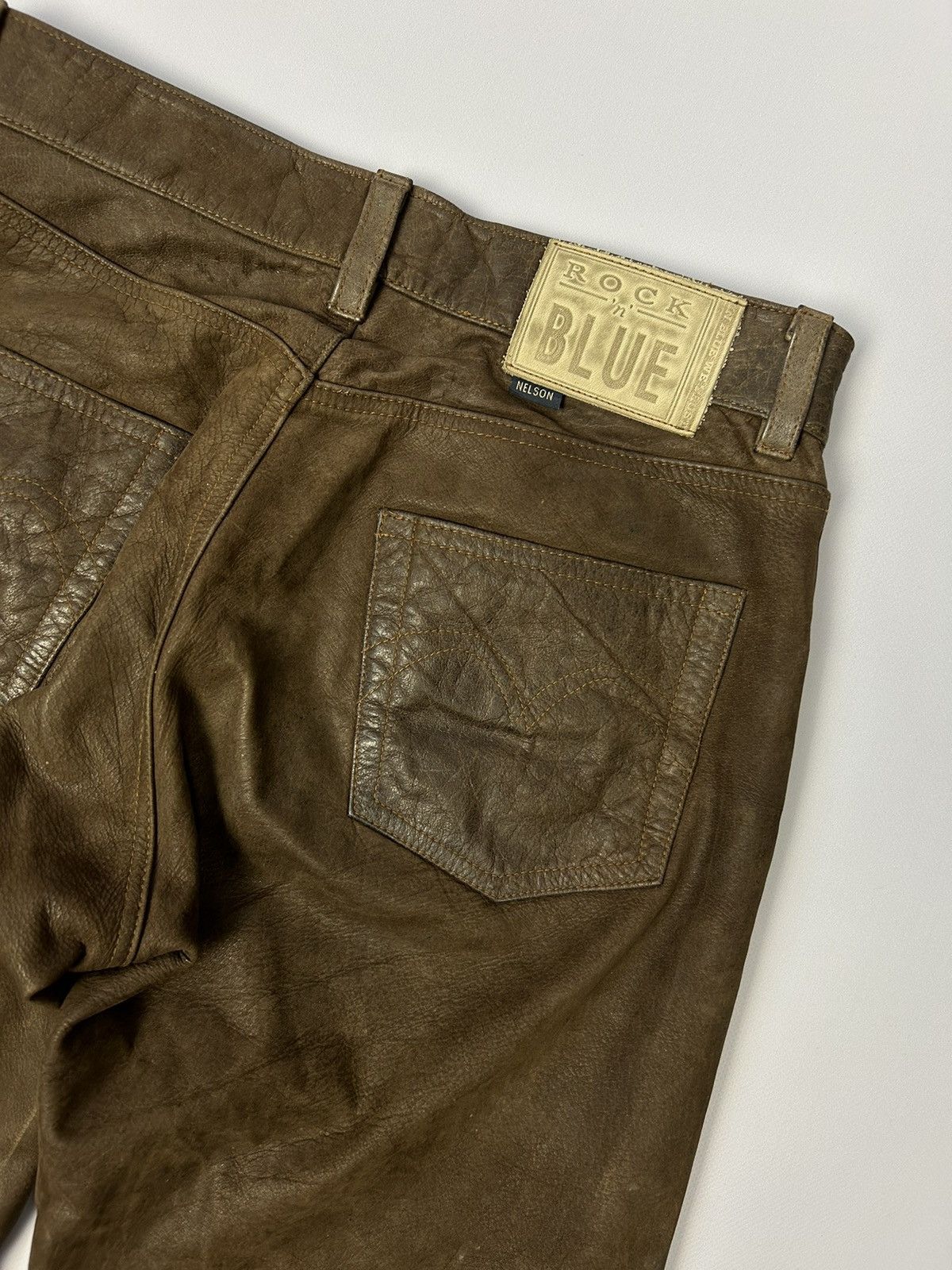 Genuine Leather × Vintage Rock n Blue Brown Leather Pants Size W31 L34 Vintage 90s Size US 31 - 11 Thumbnail