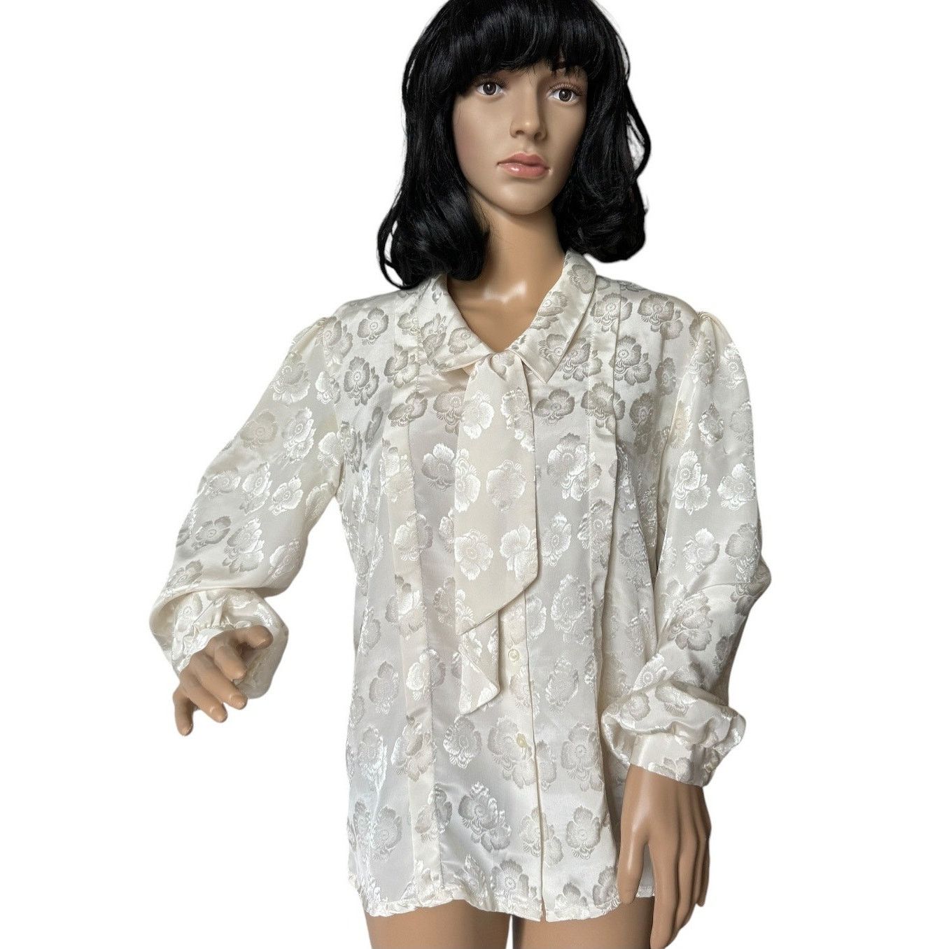 Vintage Vtg JOZELL Puff Sleeve cream print blouse necktie 9/10 Size M / US 6-8 / IT 42-44 - 16 Thumbnail