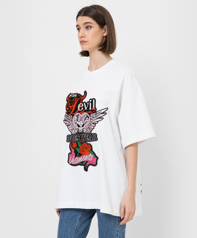 Vetements White Devil Wears Vetements Embroidered Oversized T-Shirt Size XS / US 0-2 / IT 36-38 - 1 Thumbnail