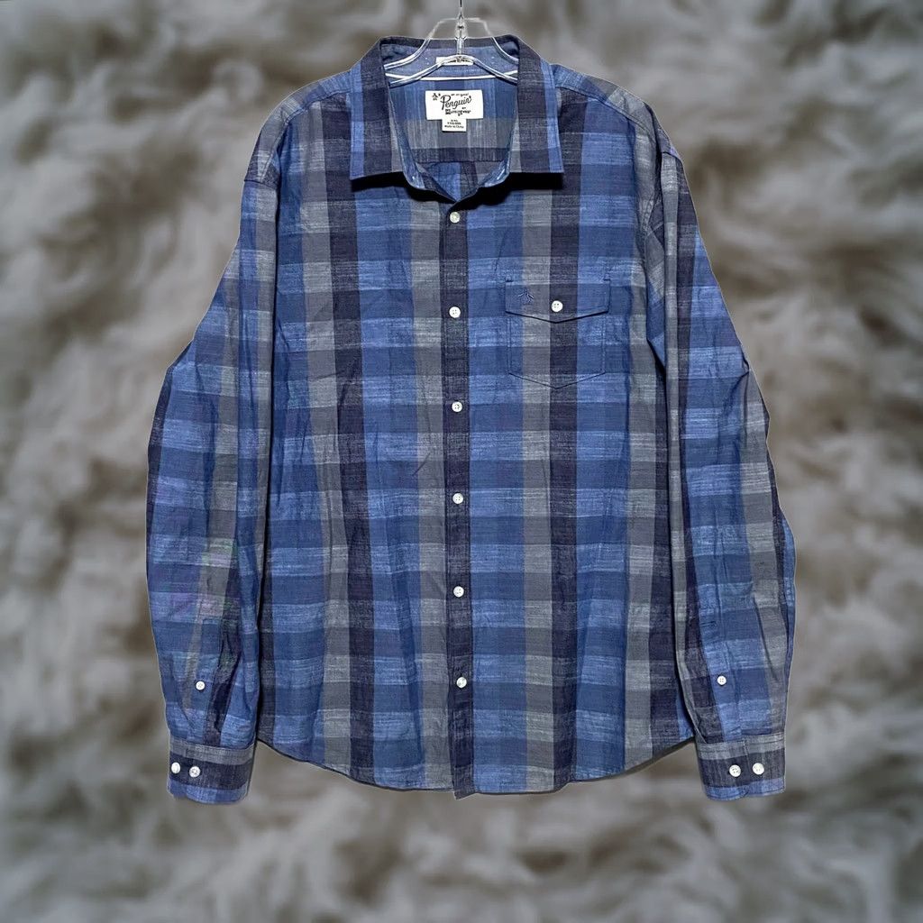 Vintage Penguin Heritage Slim Fit Button Shirt Mens 2XL Blue Gray Plaid Check Pocket Shirt Size US XXL / EU 58 / 5 - 1 Thumbnail