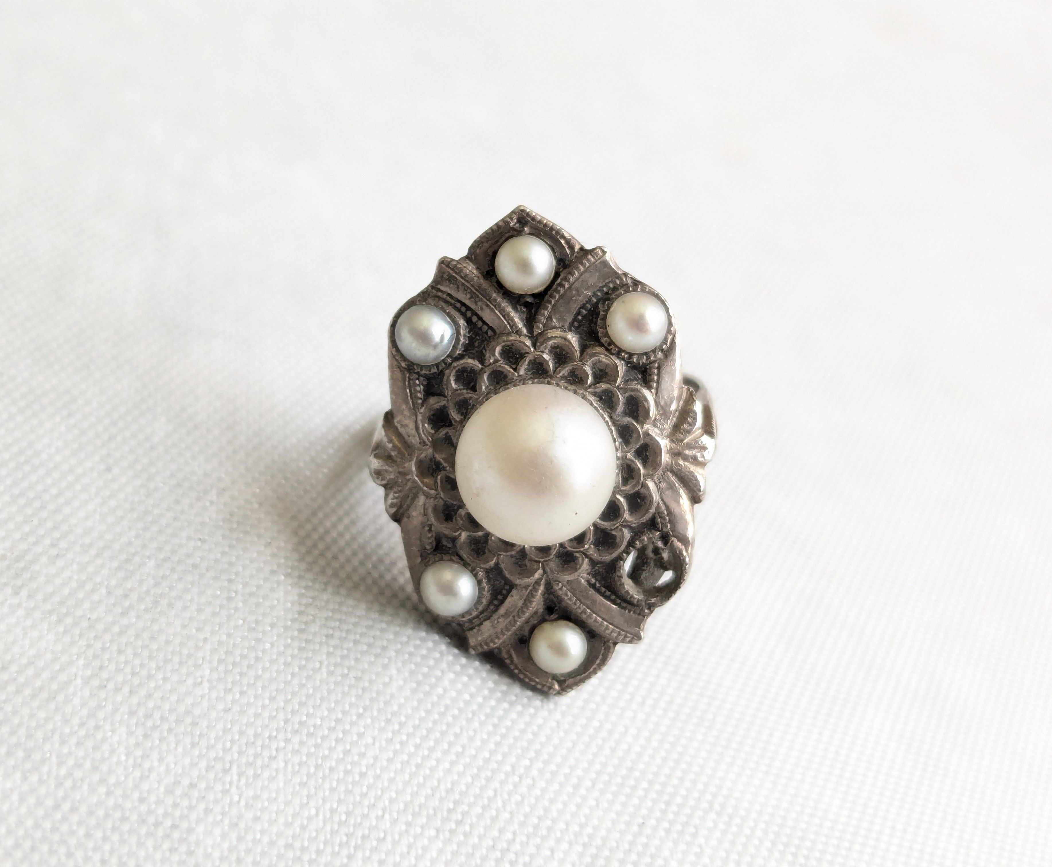 Jewelry Sterling Silver Ring Pearl Art Deco CPO Toyokoki 6.75 Size ONE SIZE - 4 Thumbnail