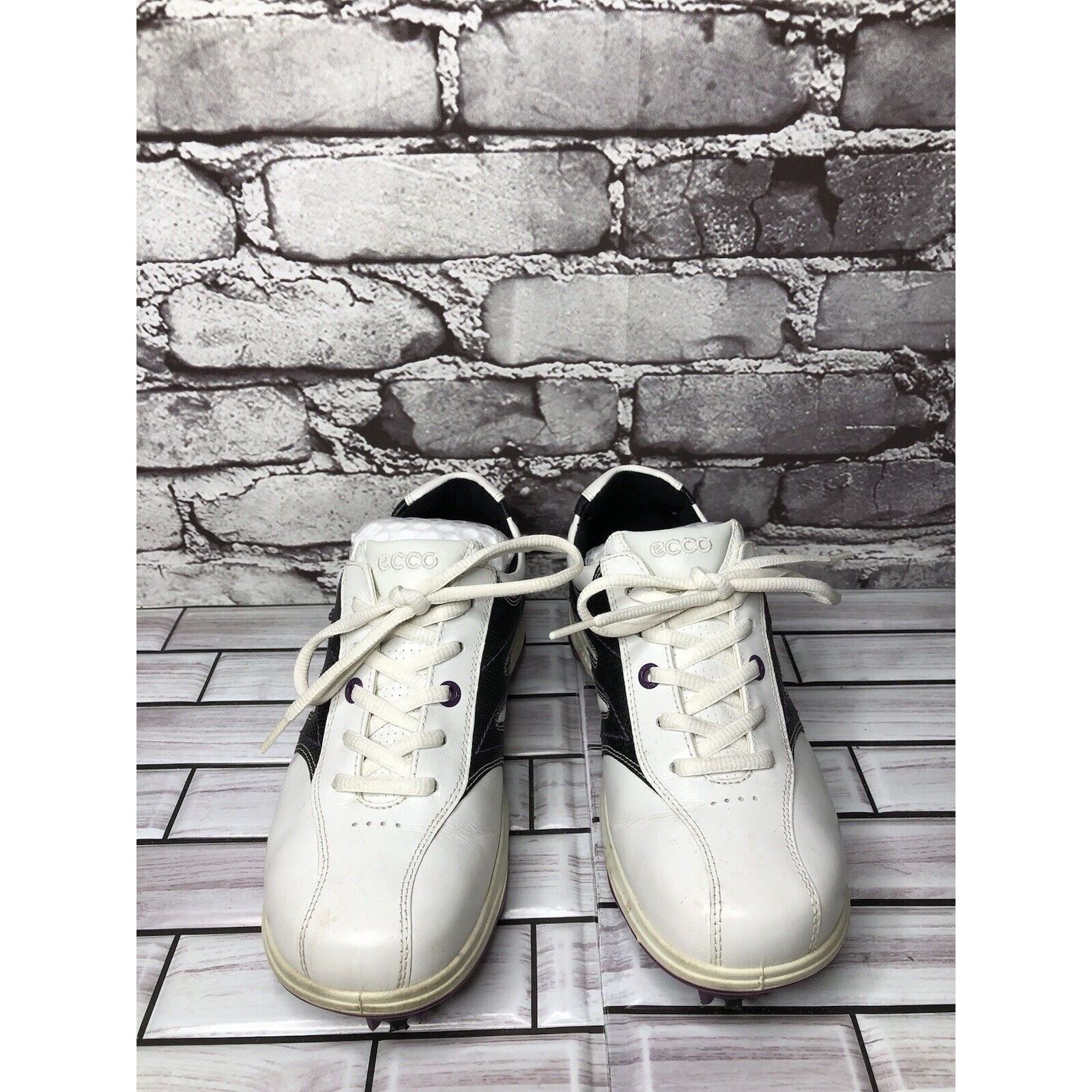 Ecco Ecco Gore Tex White Leather Black Purple Cleats Golf Shoes W Size US 6.5 / IT 36.5 - 2 Thumbnail