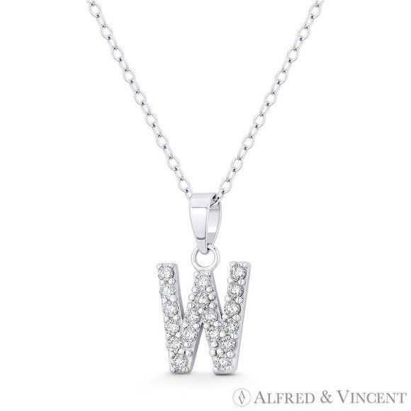 Other Initial "W" CZ Crystal Pendant w/ Cable Chain Necklace Size ONE SIZE - 1 Preview