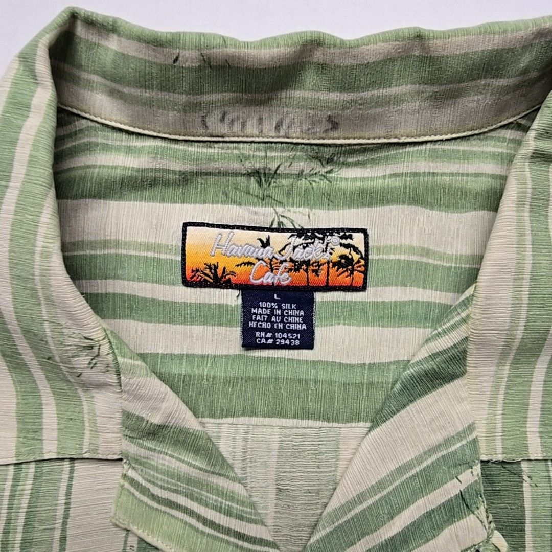 Havana Jacks Cafe Havana Jacks Cafe L Green Striped Silk Tropical Casual Shirt Size US L / EU 52-54 / 3 - 5 Thumbnail