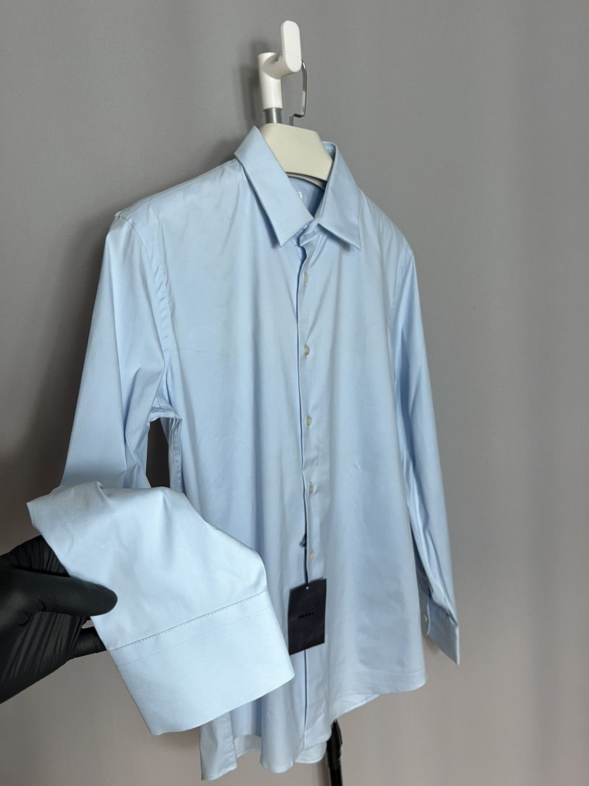 Prada NEW PRADA Stretch Cotton Shirt Blue Mens Long Sleeve Size US L / EU 52-54 / 3 - 4 Thumbnail