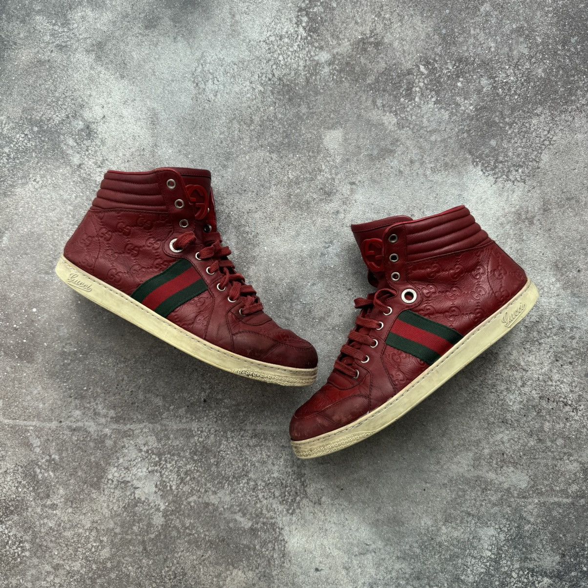 Gucci Coda Guccissima Red Leather Hi Top Sneakers