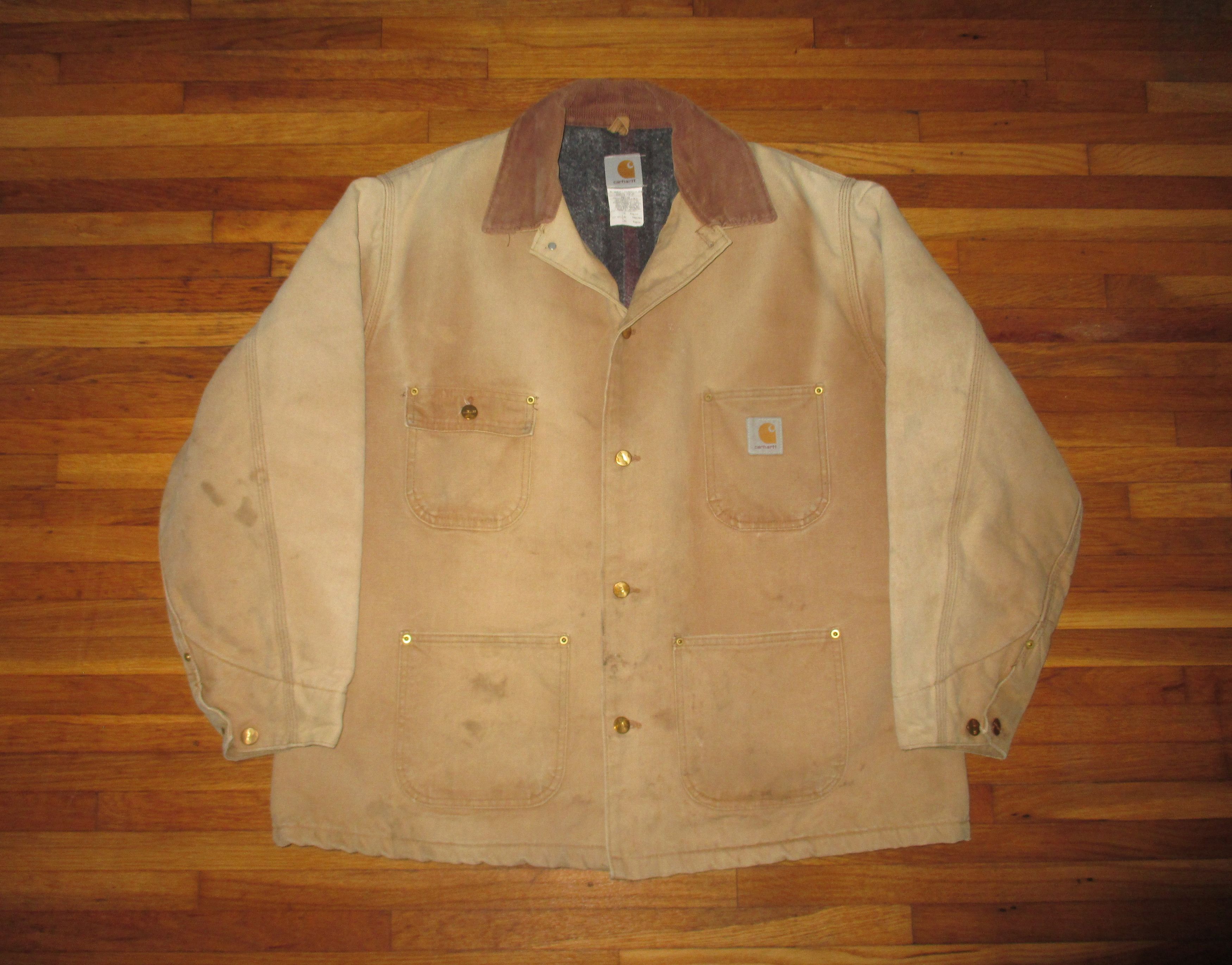 image of Vintage 1990S Carhartt Blanket Lined Distressed Canvas Coat in Tan, Men's (Size XL)