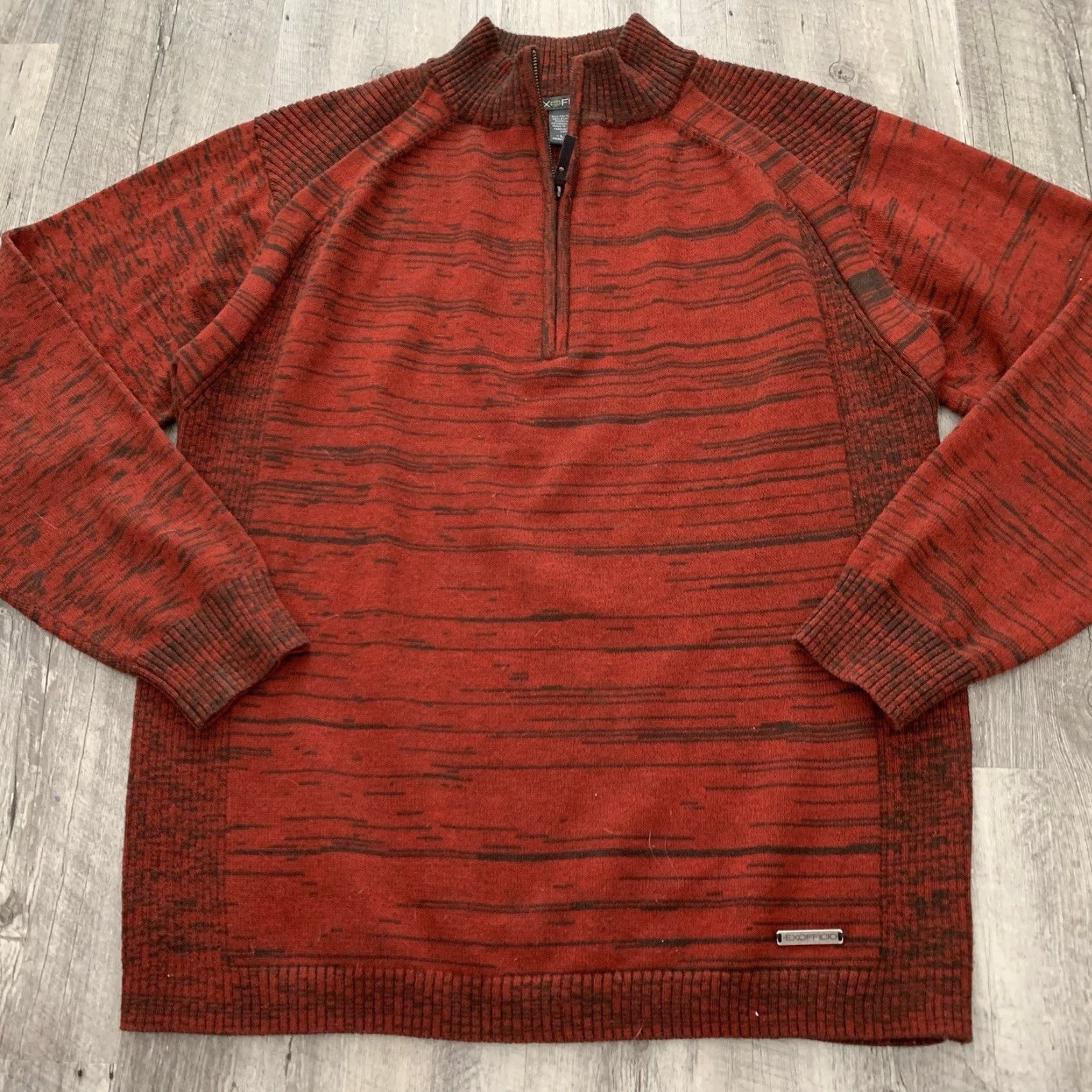 ExOfficio Exofficio Sweater Mens L 1/4 Zip Striped Rust Orange Lightweight Breathable Casual Travel Outdoor Modern Size US L / EU 52-54 / 3 - 6 Thumbnail