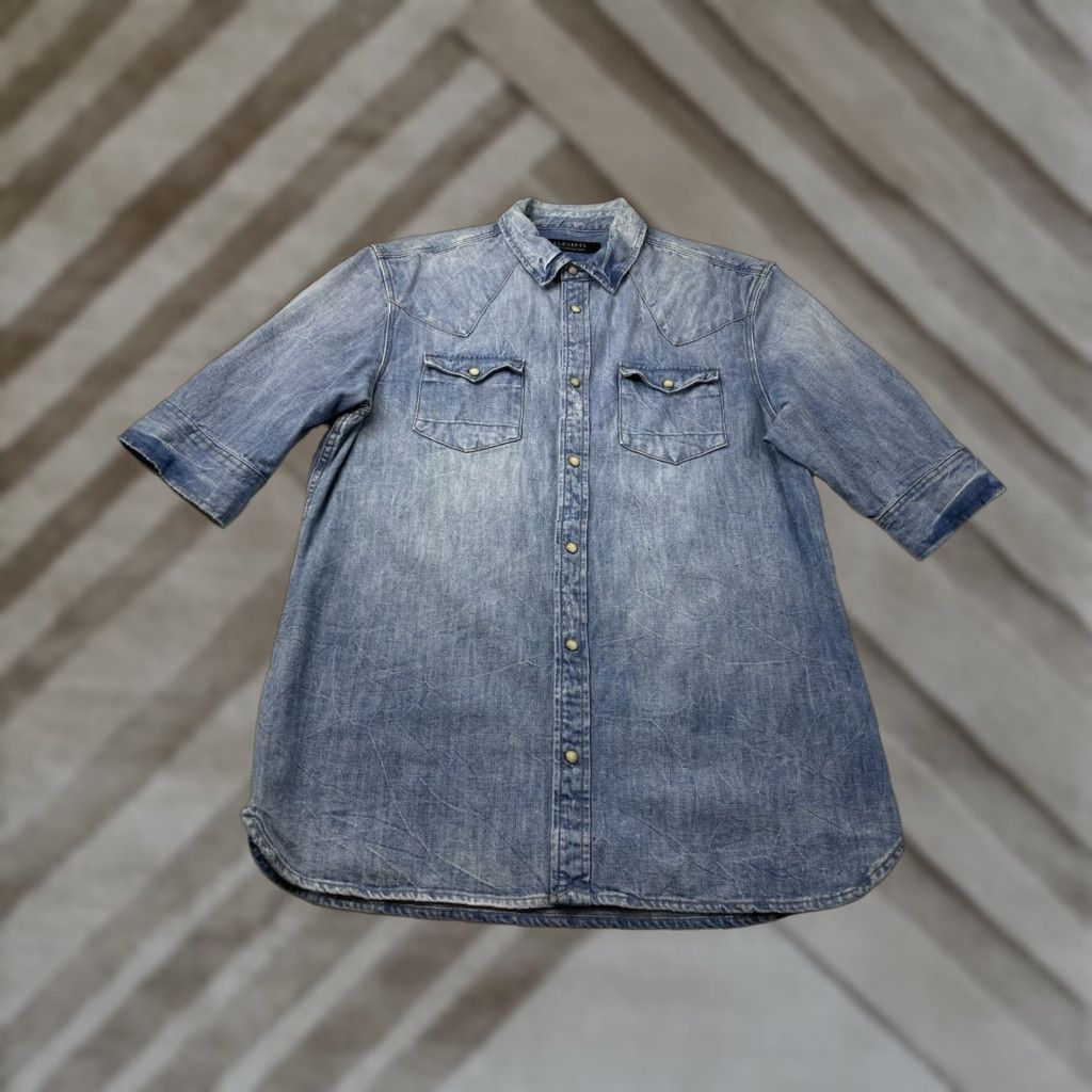Allsaints VINTAGE No rips or stains AllSaints Shirt Mens L Blue Denim Button-Up Short Sleeve Collared 80s 90s Modern Regular Mens Size US L / EU 52-54 / 3 - 1 Thumbnail